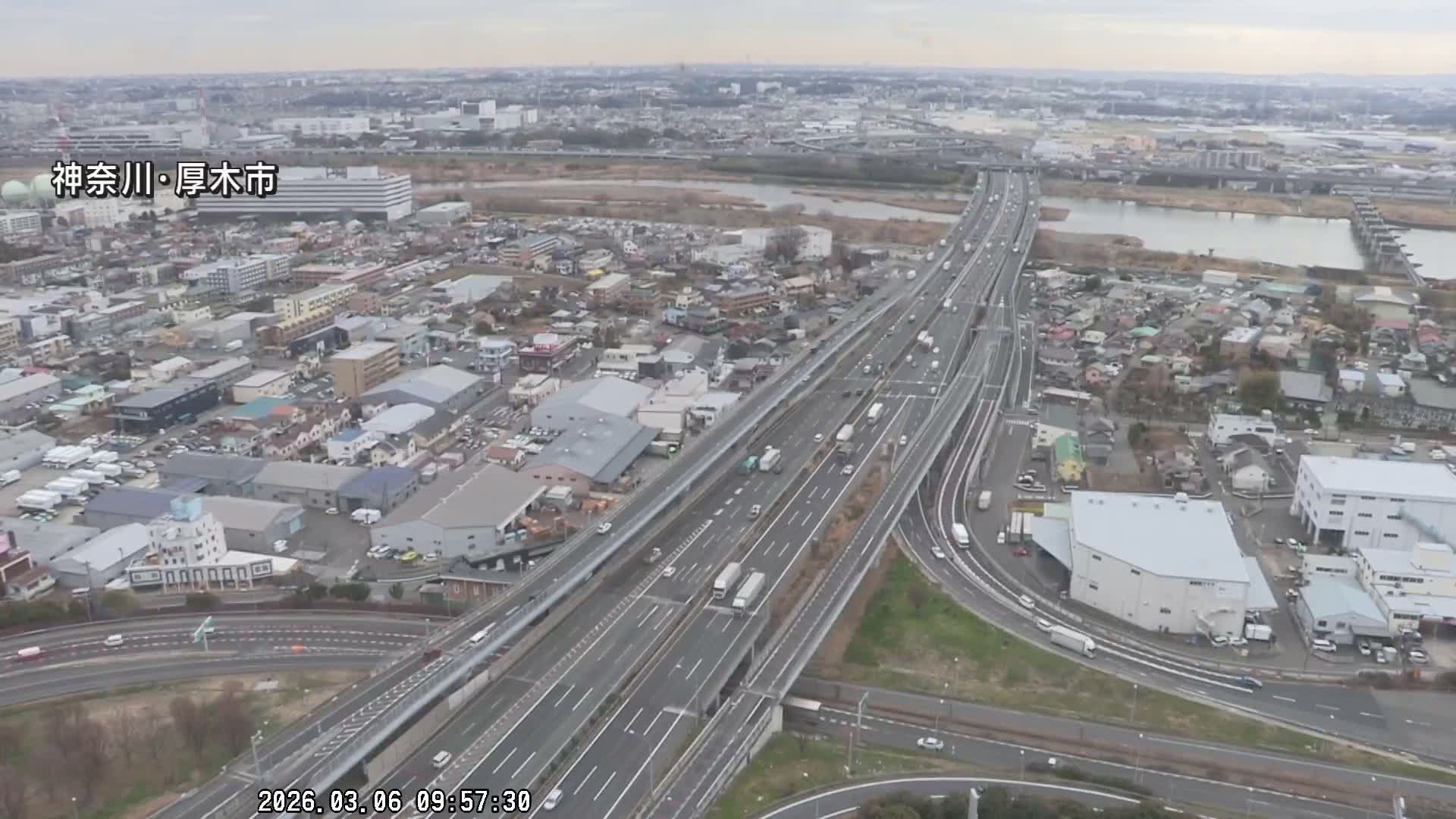 Kanagawa, Atsugi & Ebina City Skyline & Tomei Expressway Atsugi Interchange & Sagami River ( 神奈川・厚木・海老名シティスカイライン＆東名高速道路厚木IC ) Live Cam - Okata, Atsugi Shi, Kanagawa, Kantō, Honshu, Japan