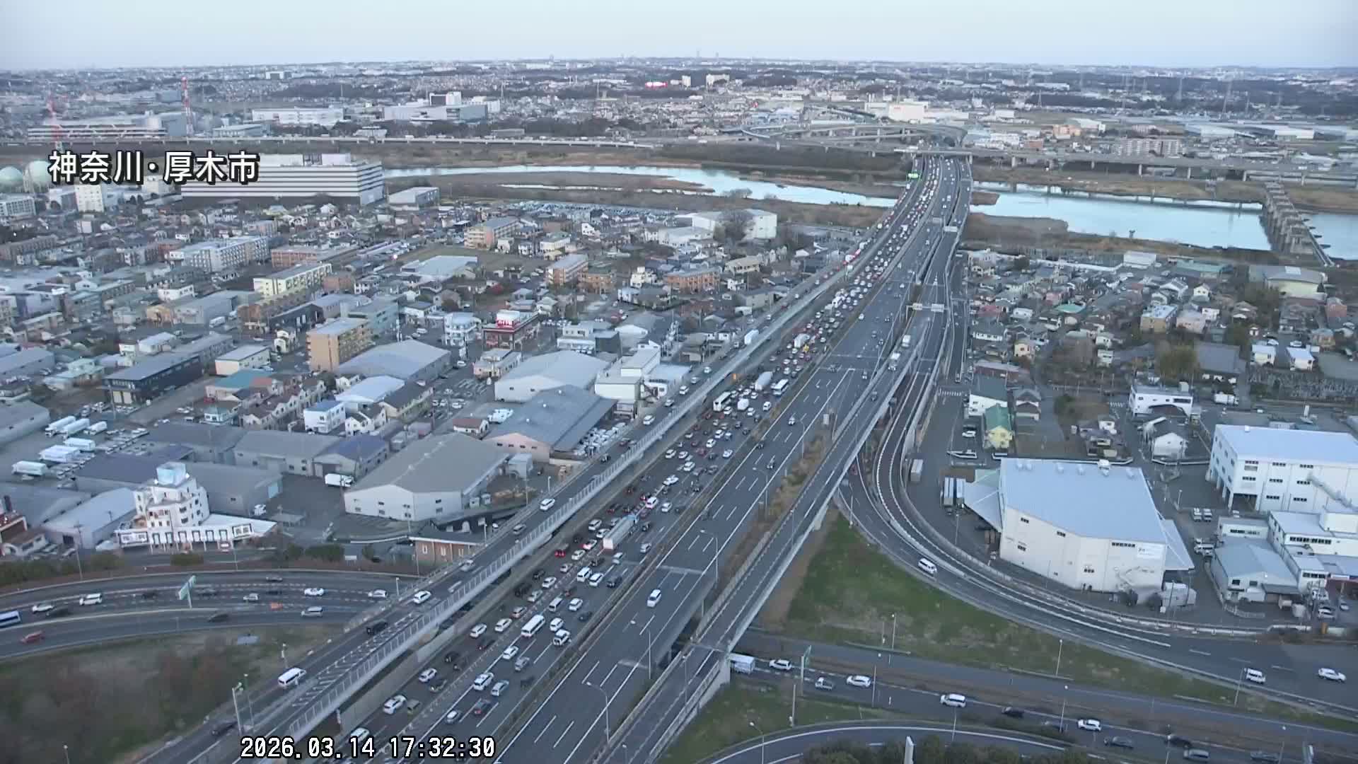 Kanagawa, Atsugi & Ebina City Skyline & Tomei Expressway Atsugi Interchange & Sagami River ( 神奈川・厚木・海老名シティスカイライン＆東名高速道路厚木IC ) Live Cam - Okata, Atsugi Shi, Kanagawa, Kantō, Honshu, Japan