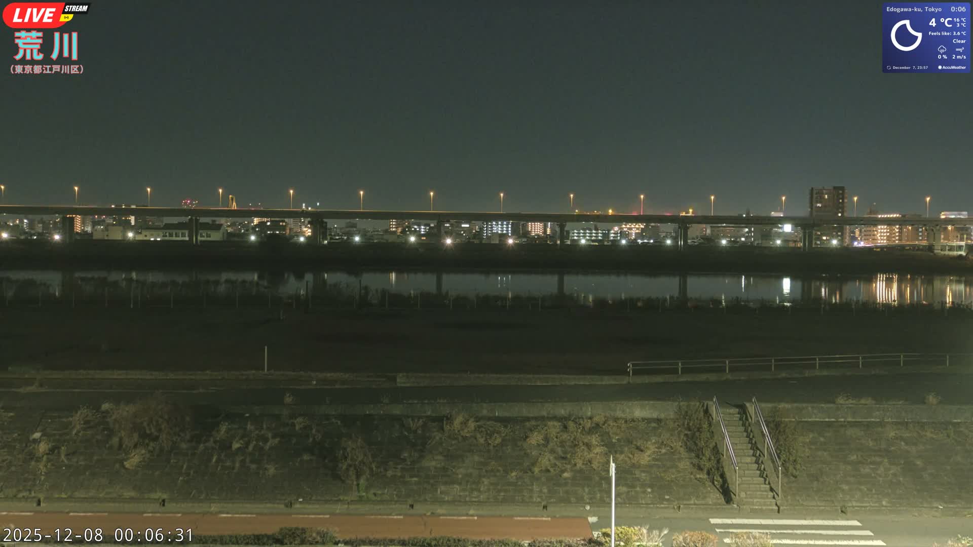 Tokyo, Arakawa River,  Komatsugawabashi Joryu Baseball Fields & Edogawa Discrict ( 東京、荒川、小松川橋女流野球場、江戸川区 ) Live Cam - 1 Chome, Hirai, Edogawa Ku, Tokyo, Kantō, Honshu, Japan