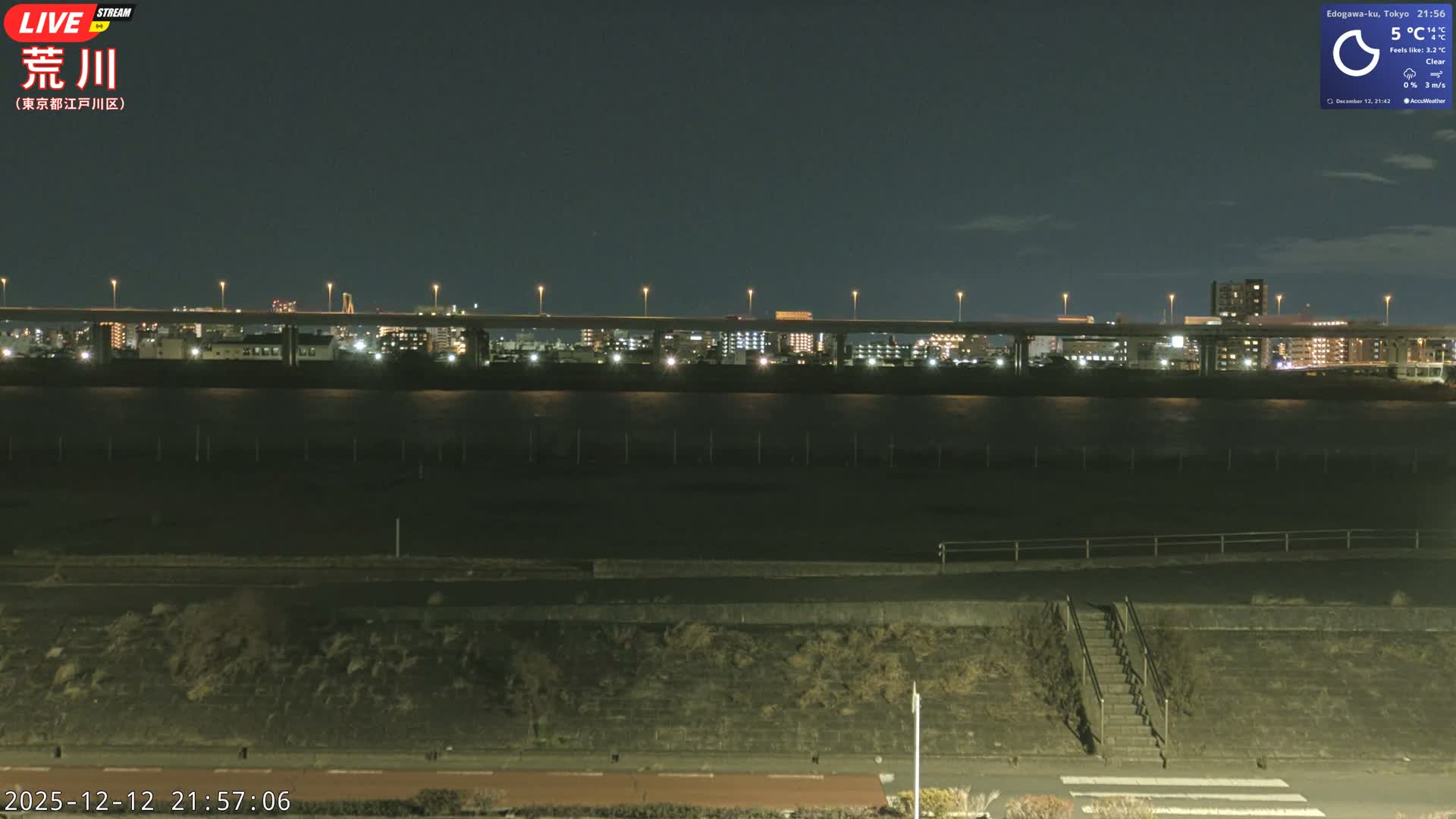 Tokyo, Arakawa River,  Komatsugawabashi Joryu Baseball Fields & Edogawa Discrict ( 東京、荒川、小松川橋女流野球場、江戸川区 ) Live Cam - 1 Chome, Hirai, Edogawa Ku, Tokyo, Kantō, Honshu, Japan