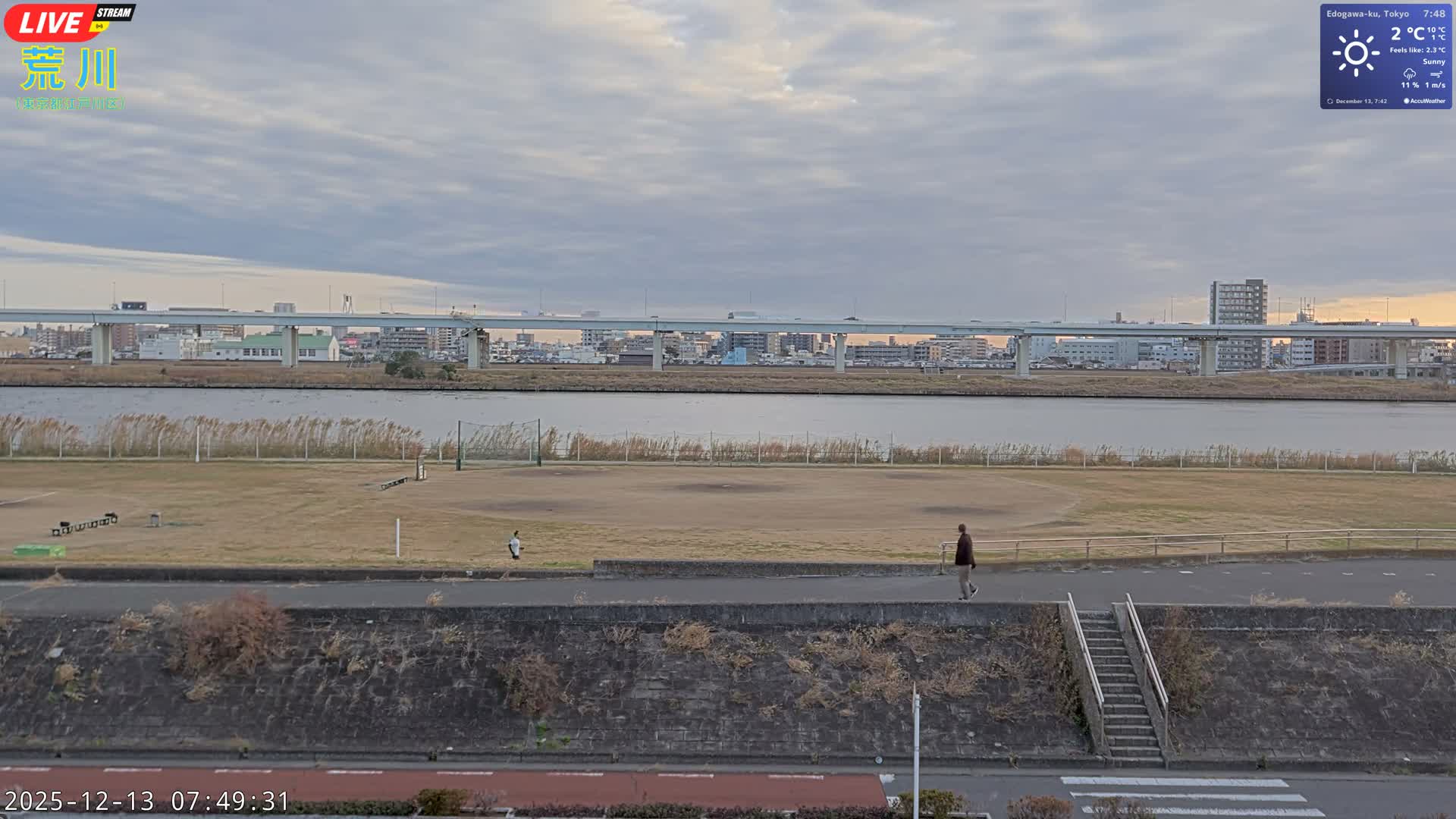 Tokyo, Arakawa River,  Komatsugawabashi Joryu Baseball Fields & Edogawa Discrict ( 東京、荒川、小松川橋女流野球場、江戸川区 ) Live Cam - 1 Chome, Hirai, Edogawa Ku, Tokyo, Kantō, Honshu, Japan