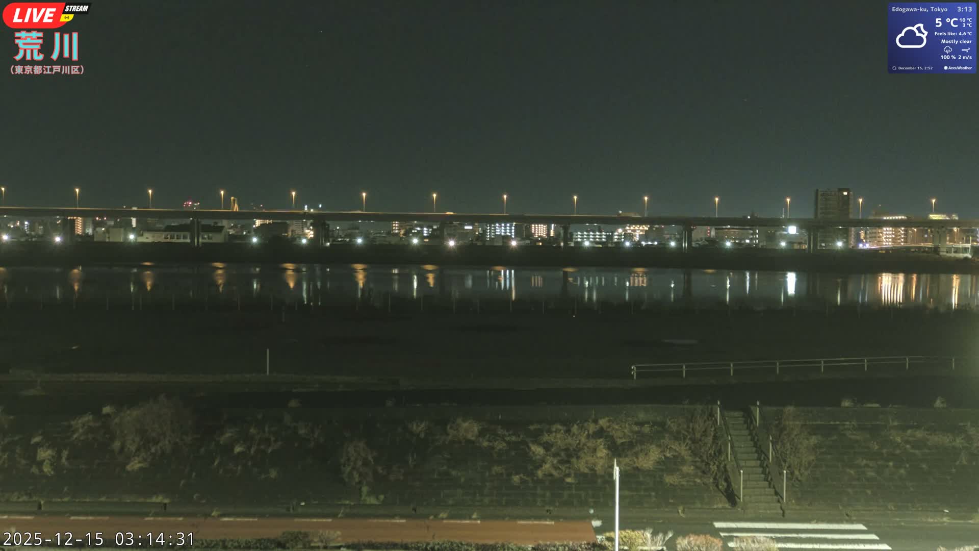 Tokyo, Arakawa River,  Komatsugawabashi Joryu Baseball Fields & Edogawa Discrict ( 東京、荒川、小松川橋女流野球場、江戸川区 ) Live Cam - 1 Chome, Hirai, Edogawa Ku, Tokyo, Kantō, Honshu, Japan