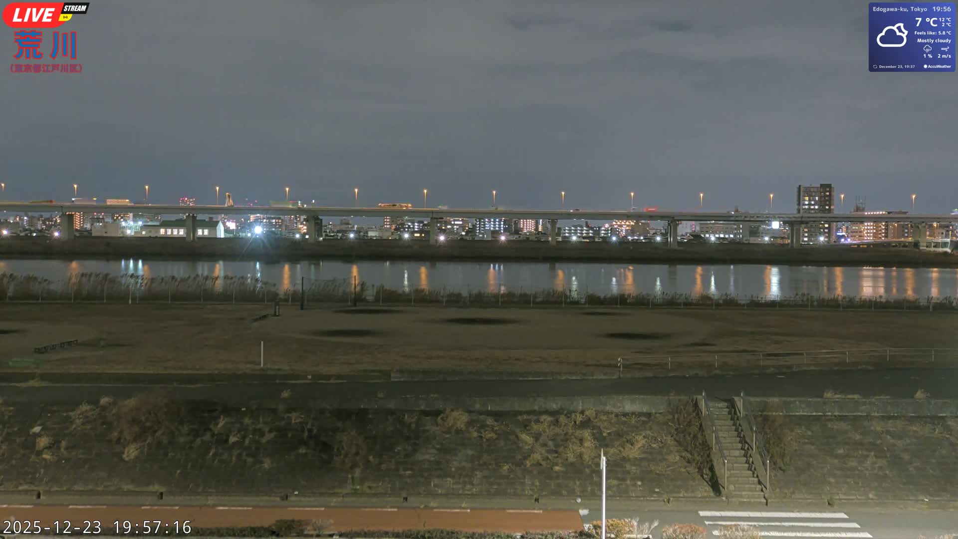 Tokyo, Arakawa River,  Komatsugawabashi Joryu Baseball Fields & Edogawa Discrict ( 東京、荒川、小松川橋女流野球場、江戸川区 ) Live Cam - 1 Chome, Hirai, Edogawa Ku, Tokyo, Kantō, Honshu, Japan