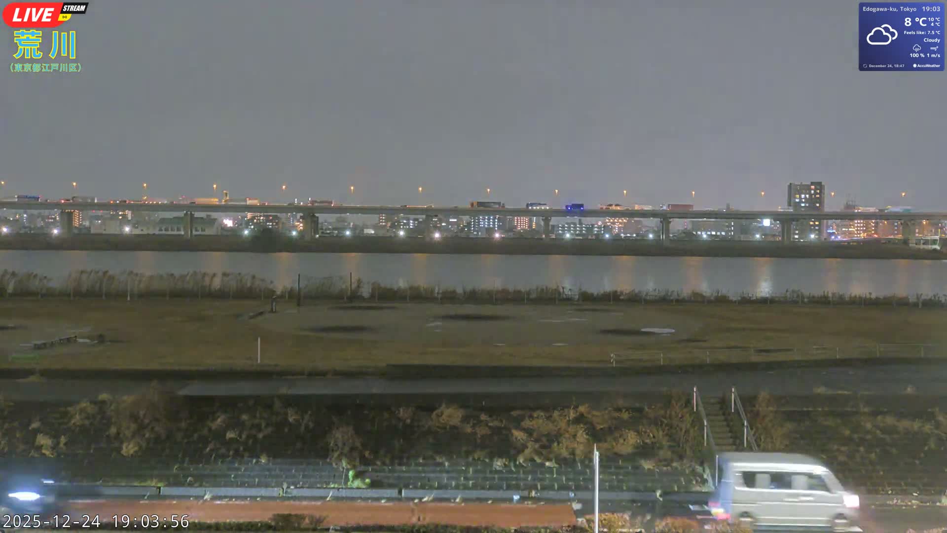 Tokyo, Arakawa River,  Komatsugawabashi Joryu Baseball Fields & Edogawa Discrict ( 東京、荒川、小松川橋女流野球場、江戸川区 ) Live Cam - 1 Chome, Hirai, Edogawa Ku, Tokyo, Kantō, Honshu, Japan