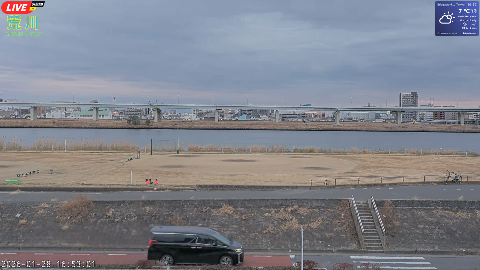 Tokyo, Arakawa River,  Komatsugawabashi Joryu Baseball Fields & Edogawa Discrict ( 東京、荒川、小松川橋女流野球場、江戸川区 ) Live Cam - 1 Chome, Hirai, Edogawa Ku, Tokyo, Kantō, Honshu, Japan