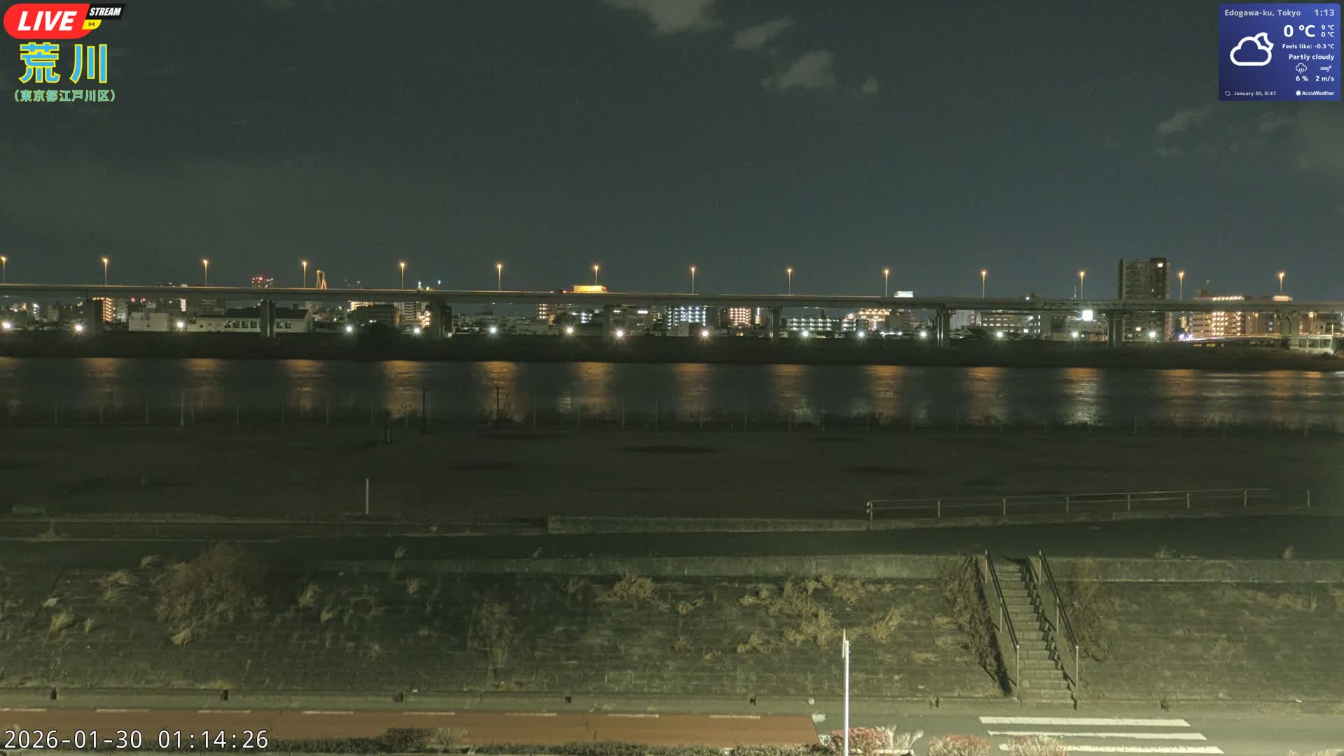 Tokyo, Arakawa River,  Komatsugawabashi Joryu Baseball Fields & Edogawa Discrict ( 東京、荒川、小松川橋女流野球場、江戸川区 ) Live Cam - 1 Chome, Hirai, Edogawa Ku, Tokyo, Kantō, Honshu, Japan
