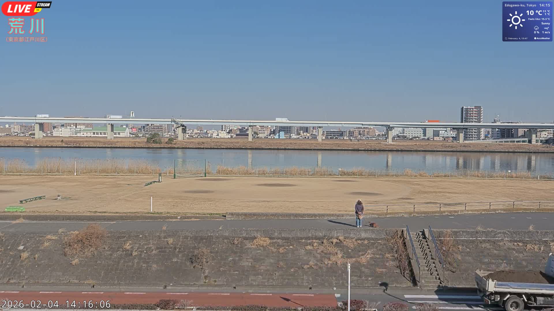 Tokyo, Arakawa River,  Komatsugawabashi Joryu Baseball Fields & Edogawa Discrict ( 東京、荒川、小松川橋女流野球場、江戸川区 ) Live Cam - 1 Chome, Hirai, Edogawa Ku, Tokyo, Kantō, Honshu, Japan