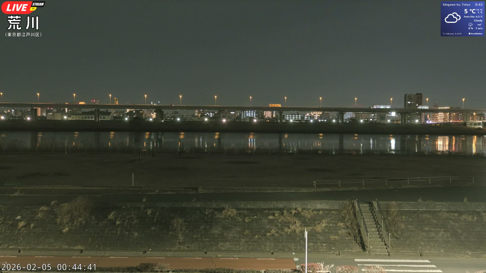 Tokyo, Arakawa River,  Komatsugawabashi Joryu Baseball Fields & Edogawa Discrict ( 東京、荒川、小松川橋女流野球場、江戸川区 ) Live Cam - 1 Chome, Hirai, Edogawa Ku, Tokyo, Kantō, Honshu, Japan