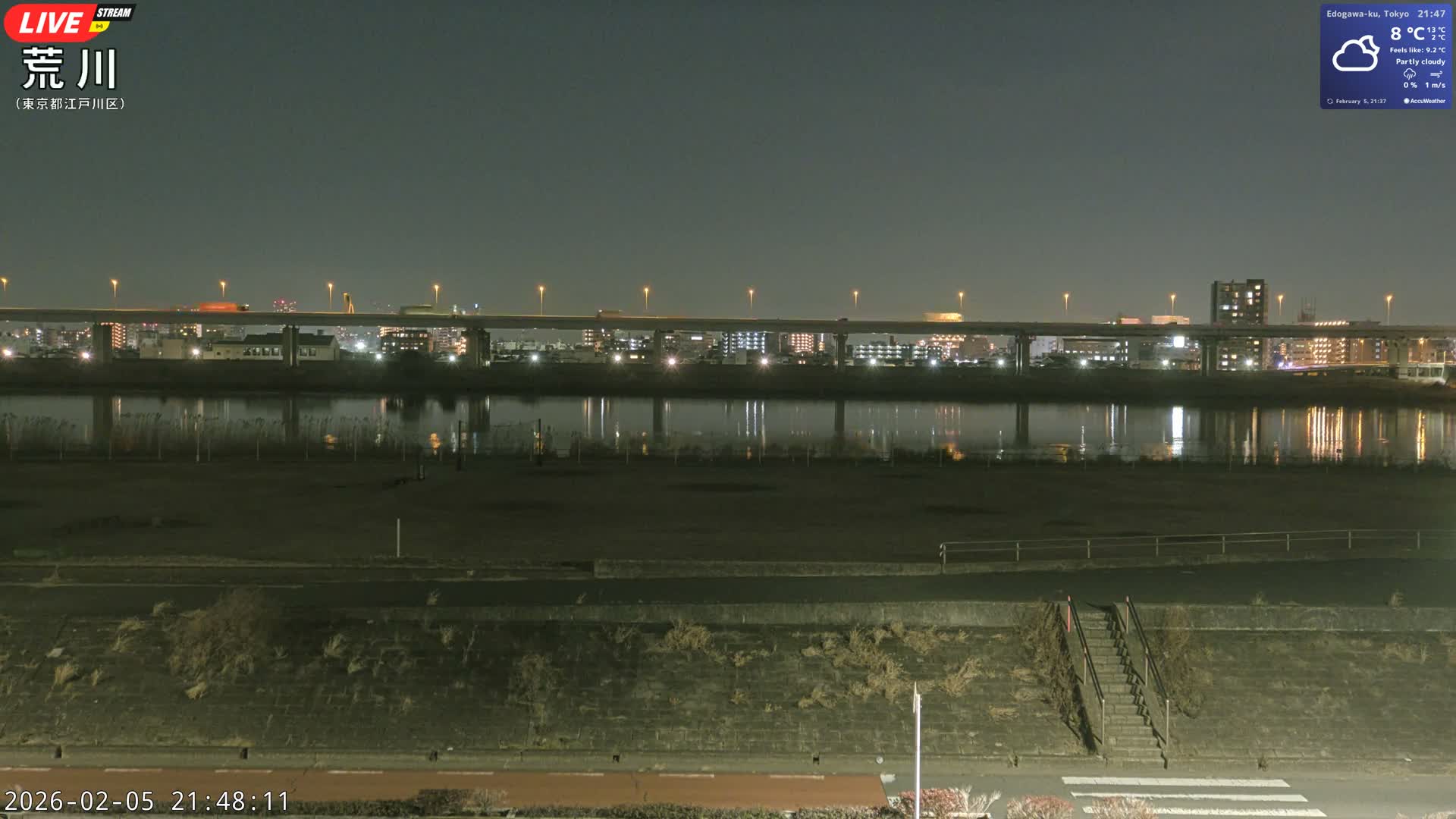 Tokyo, Arakawa River,  Komatsugawabashi Joryu Baseball Fields & Edogawa Discrict ( 東京、荒川、小松川橋女流野球場、江戸川区 ) Live Cam - 1 Chome, Hirai, Edogawa Ku, Tokyo, Kantō, Honshu, Japan