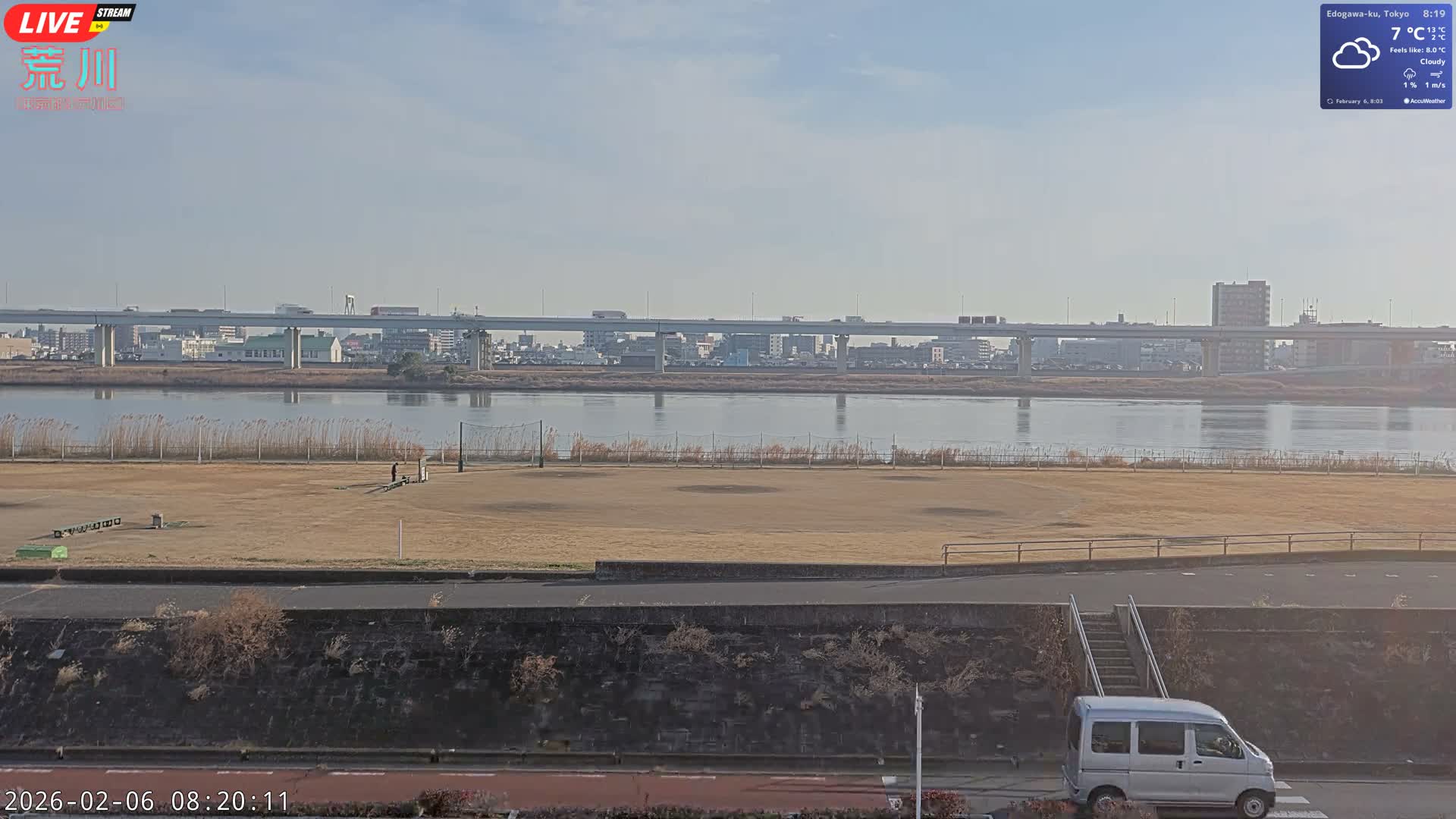 Tokyo, Arakawa River,  Komatsugawabashi Joryu Baseball Fields & Edogawa Discrict ( 東京、荒川、小松川橋女流野球場、江戸川区 ) Live Cam - 1 Chome, Hirai, Edogawa Ku, Tokyo, Kantō, Honshu, Japan