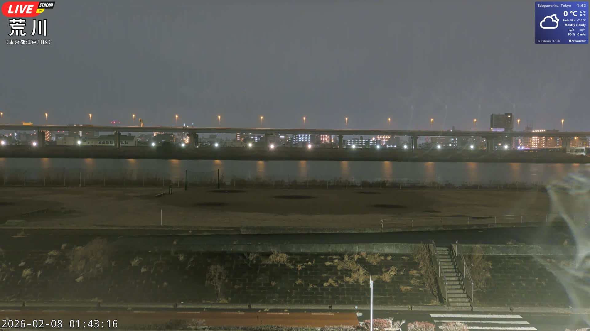 Tokyo, Arakawa River,  Komatsugawabashi Joryu Baseball Fields & Edogawa Discrict ( 東京、荒川、小松川橋女流野球場、江戸川区 ) Live Cam - 1 Chome, Hirai, Edogawa Ku, Tokyo, Kantō, Honshu, Japan