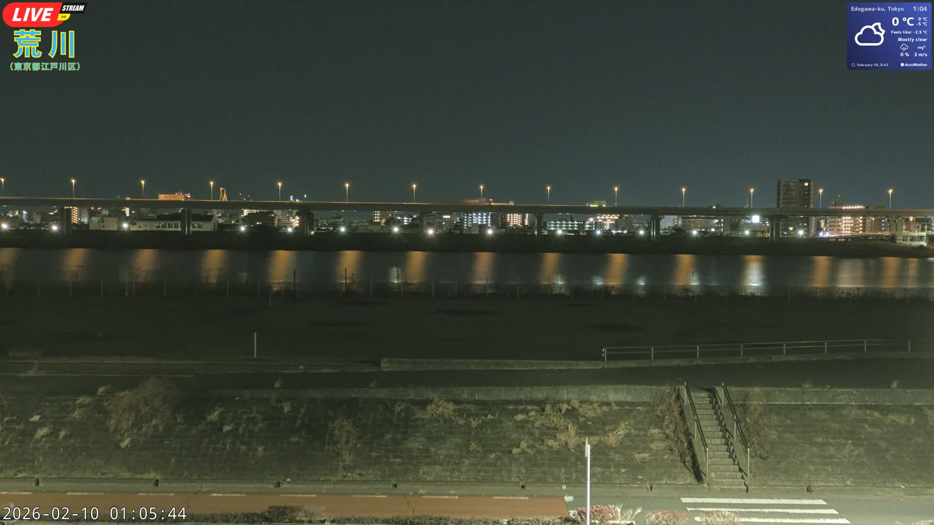 Tokyo, Arakawa River,  Komatsugawabashi Joryu Baseball Fields & Edogawa Discrict ( 東京、荒川、小松川橋女流野球場、江戸川区 ) Live Cam - 1 Chome, Hirai, Edogawa Ku, Tokyo, Kantō, Honshu, Japan