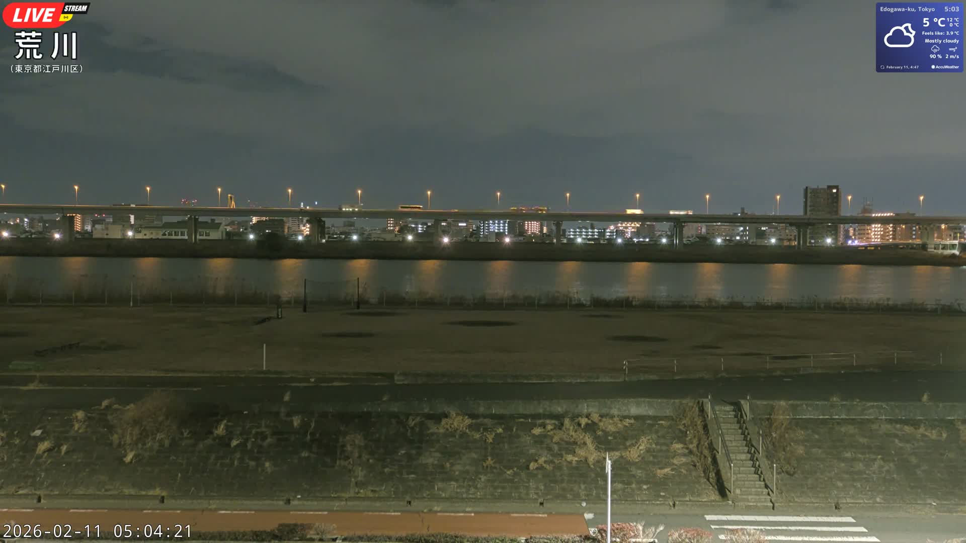 Tokyo, Arakawa River,  Komatsugawabashi Joryu Baseball Fields & Edogawa Discrict ( 東京、荒川、小松川橋女流野球場、江戸川区 ) Live Cam - 1 Chome, Hirai, Edogawa Ku, Tokyo, Kantō, Honshu, Japan