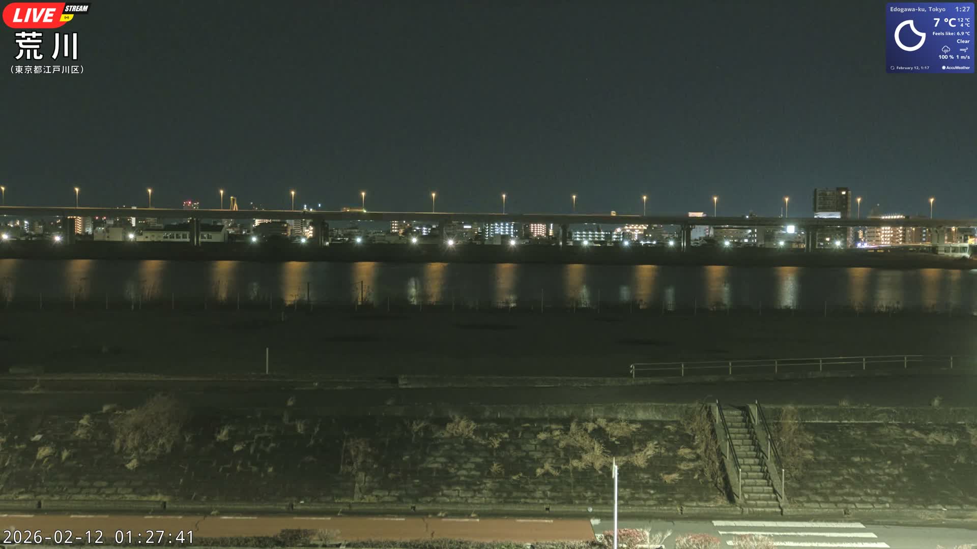 Tokyo, Arakawa River,  Komatsugawabashi Joryu Baseball Fields & Edogawa Discrict ( 東京、荒川、小松川橋女流野球場、江戸川区 ) Live Cam - 1 Chome, Hirai, Edogawa Ku, Tokyo, Kantō, Honshu, Japan