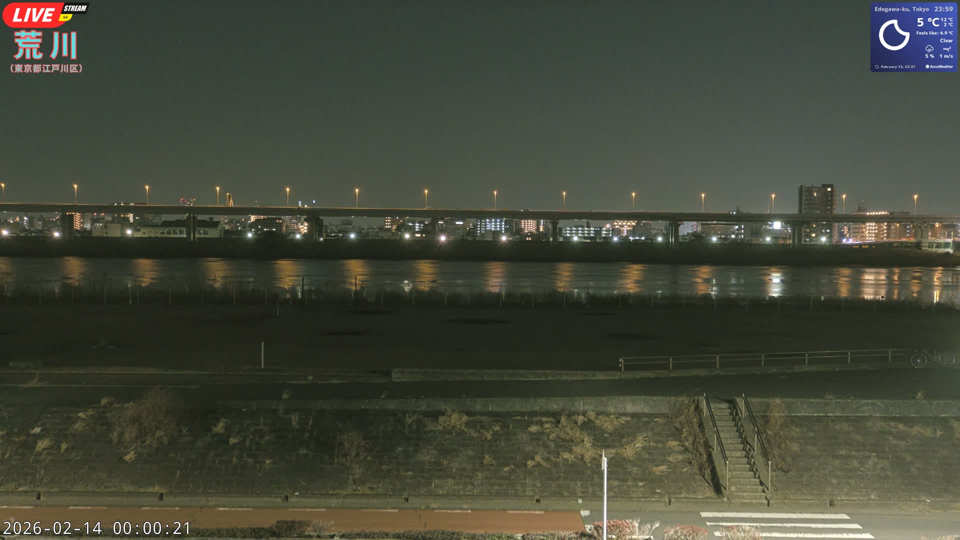 Tokyo, Arakawa River,  Komatsugawabashi Joryu Baseball Fields & Edogawa Discrict ( 東京、荒川、小松川橋女流野球場、江戸川区 ) Live Cam - 1 Chome, Hirai, Edogawa Ku, Tokyo, Kantō, Honshu, Japan