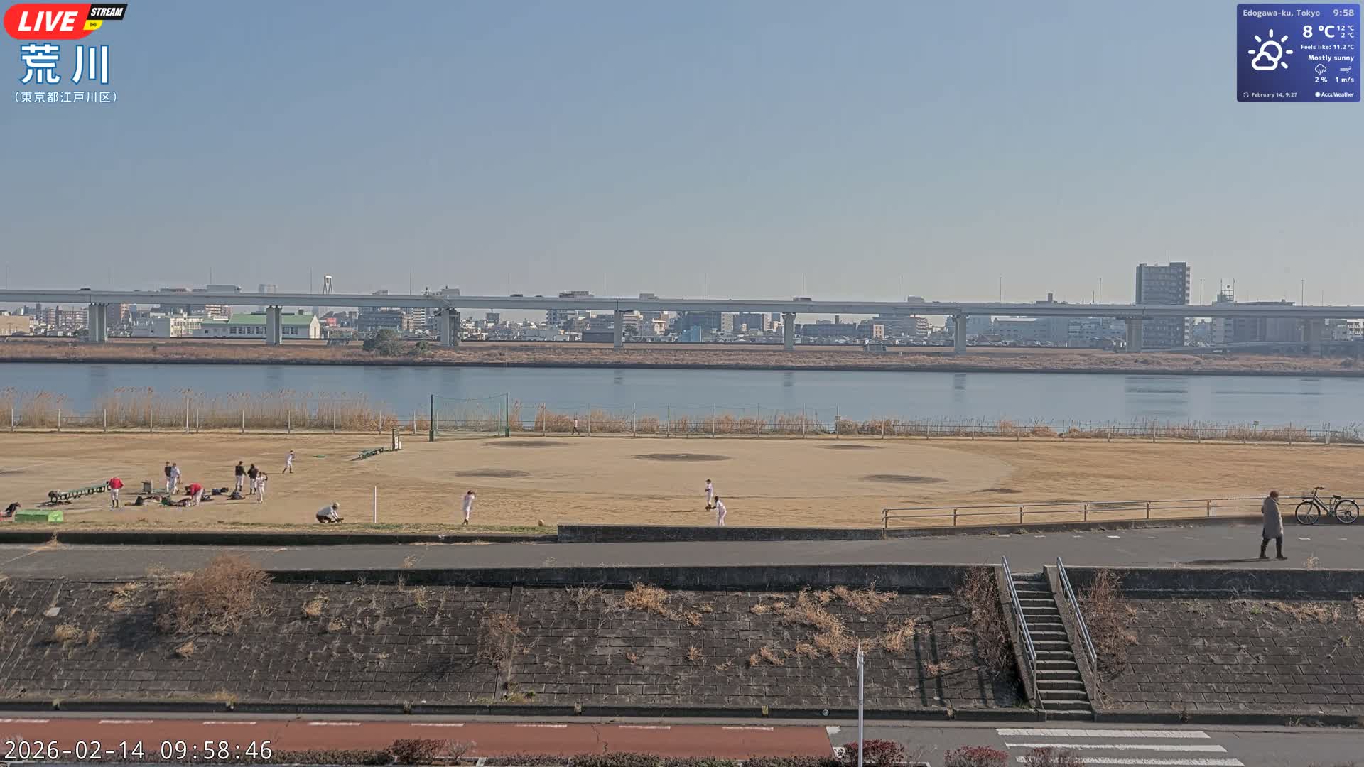 Tokyo, Arakawa River,  Komatsugawabashi Joryu Baseball Fields & Edogawa Discrict ( 東京、荒川、小松川橋女流野球場、江戸川区 ) Live Cam - 1 Chome, Hirai, Edogawa Ku, Tokyo, Kantō, Honshu, Japan