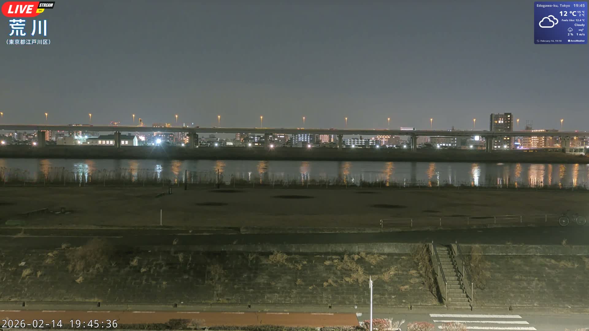 Tokyo, Arakawa River,  Komatsugawabashi Joryu Baseball Fields & Edogawa Discrict ( 東京、荒川、小松川橋女流野球場、江戸川区 ) Live Cam - 1 Chome, Hirai, Edogawa Ku, Tokyo, Kantō, Honshu, Japan