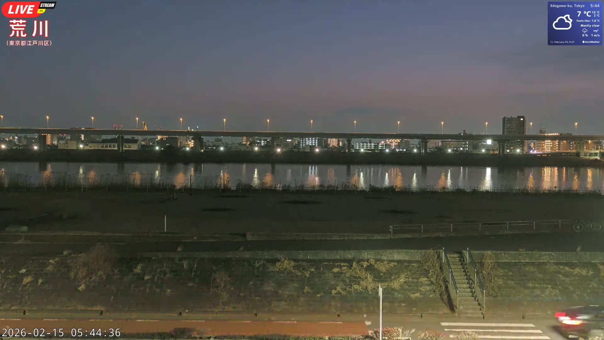 Tokyo, Arakawa River,  Komatsugawabashi Joryu Baseball Fields & Edogawa Discrict ( 東京、荒川、小松川橋女流野球場、江戸川区 ) Live Cam - 1 Chome, Hirai, Edogawa Ku, Tokyo, Kantō, Honshu, Japan