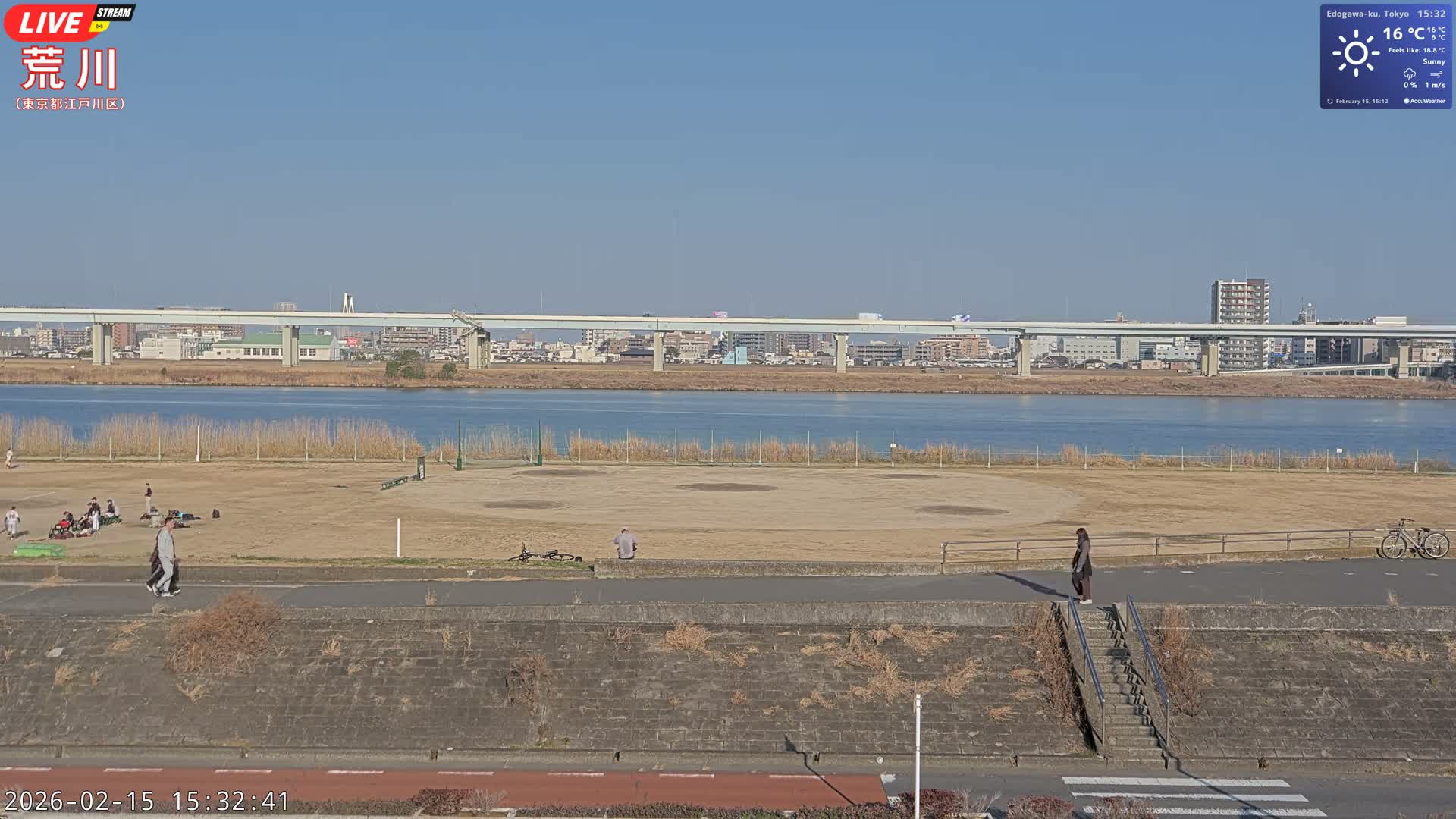 Tokyo, Arakawa River,  Komatsugawabashi Joryu Baseball Fields & Edogawa Discrict ( 東京、荒川、小松川橋女流野球場、江戸川区 ) Live Cam - 1 Chome, Hirai, Edogawa Ku, Tokyo, Kantō, Honshu, Japan