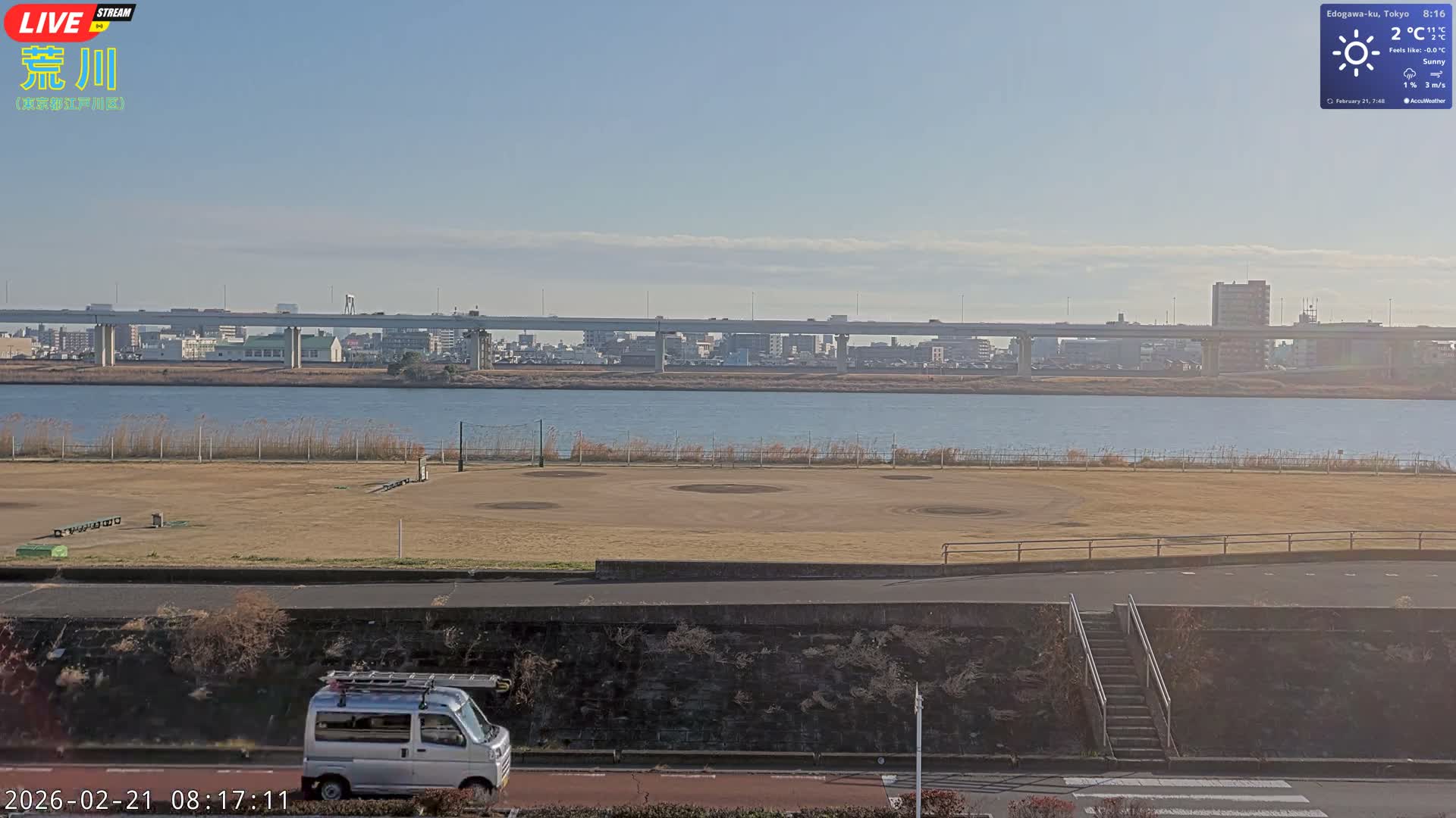 Tokyo, Arakawa River,  Komatsugawabashi Joryu Baseball Fields & Edogawa Discrict ( 東京、荒川、小松川橋女流野球場、江戸川区 ) Live Cam - 1 Chome, Hirai, Edogawa Ku, Tokyo, Kantō, Honshu, Japan