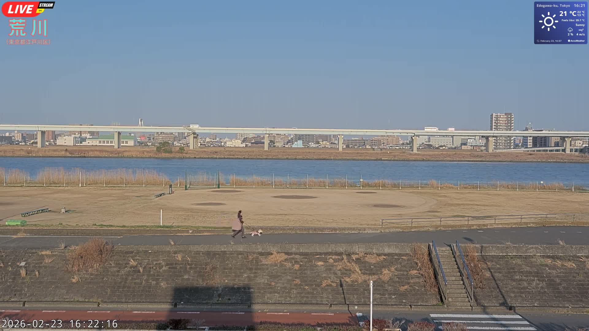 Tokyo, Arakawa River,  Komatsugawabashi Joryu Baseball Fields & Edogawa Discrict ( 東京、荒川、小松川橋女流野球場、江戸川区 ) Live Cam - 1 Chome, Hirai, Edogawa Ku, Tokyo, Kantō, Honshu, Japan