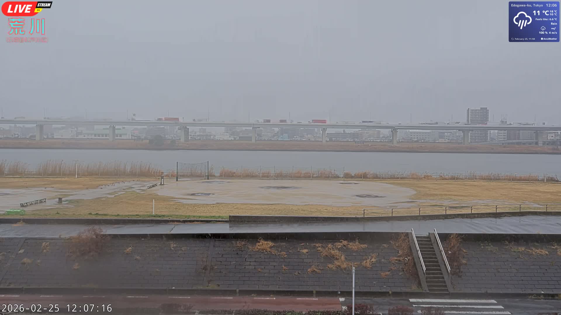 Tokyo, Arakawa River,  Komatsugawabashi Joryu Baseball Fields & Edogawa Discrict ( 東京、荒川、小松川橋女流野球場、江戸川区 ) Live Cam - 1 Chome, Hirai, Edogawa Ku, Tokyo, Kantō, Honshu, Japan