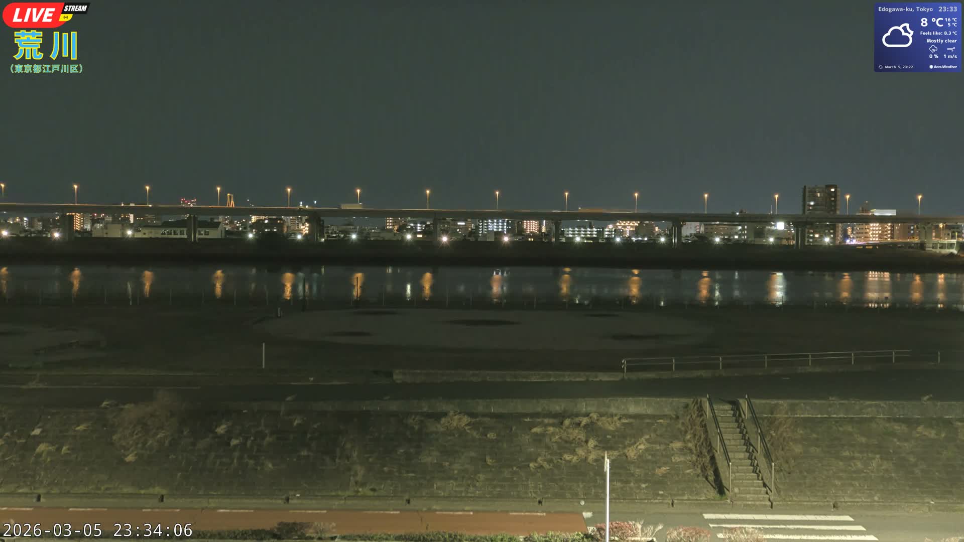 Tokyo, Arakawa River,  Komatsugawabashi Joryu Baseball Fields & Edogawa Discrict ( 東京、荒川、小松川橋女流野球場、江戸川区 ) Live Cam - 1 Chome, Hirai, Edogawa Ku, Tokyo, Kantō, Honshu, Japan