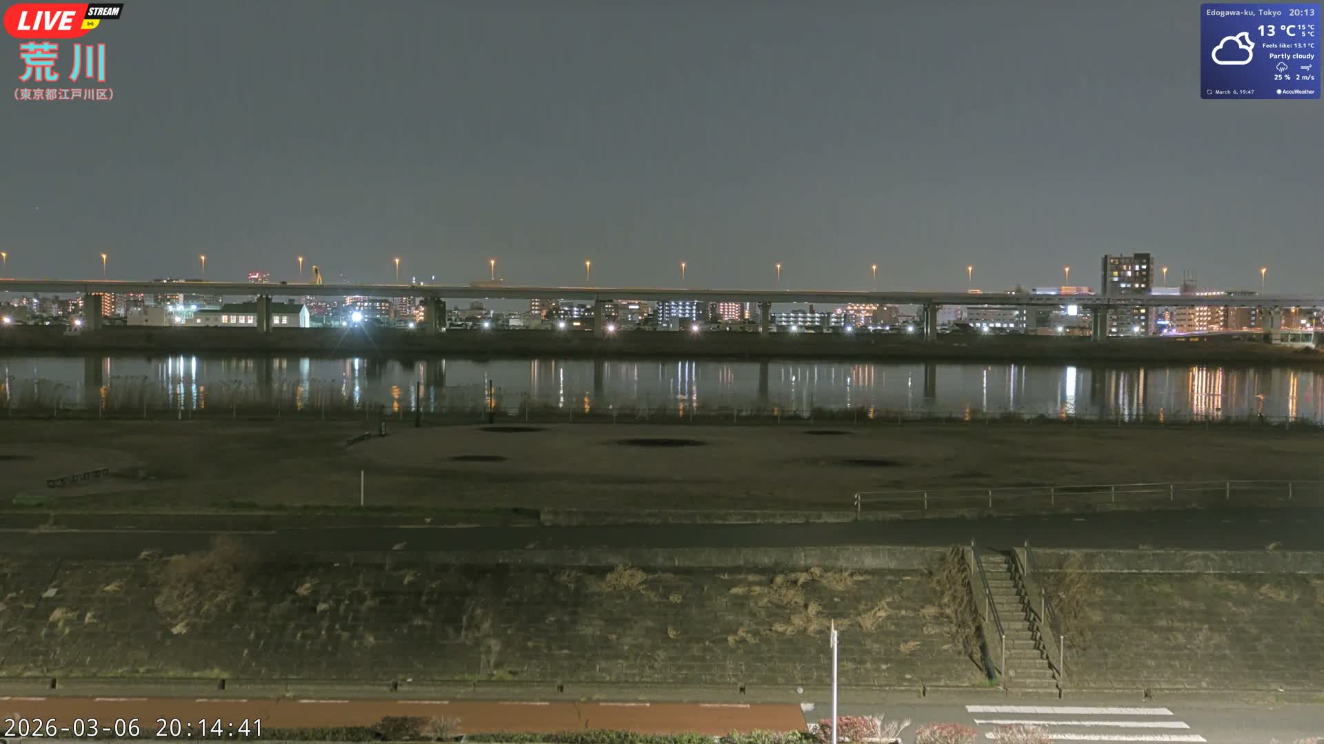 Tokyo, Arakawa River,  Komatsugawabashi Joryu Baseball Fields & Edogawa Discrict ( 東京、荒川、小松川橋女流野球場、江戸川区 ) Live Cam - 1 Chome, Hirai, Edogawa Ku, Tokyo, Kantō, Honshu, Japan