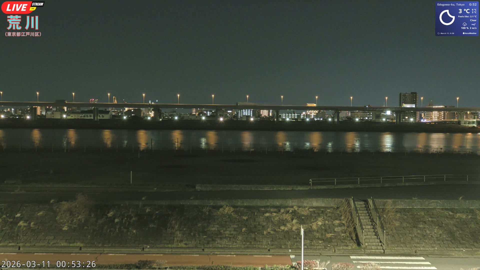 Tokyo, Arakawa River,  Komatsugawabashi Joryu Baseball Fields & Edogawa Discrict ( 東京、荒川、小松川橋女流野球場、江戸川区 ) Live Cam - 1 Chome, Hirai, Edogawa Ku, Tokyo, Kantō, Honshu, Japan