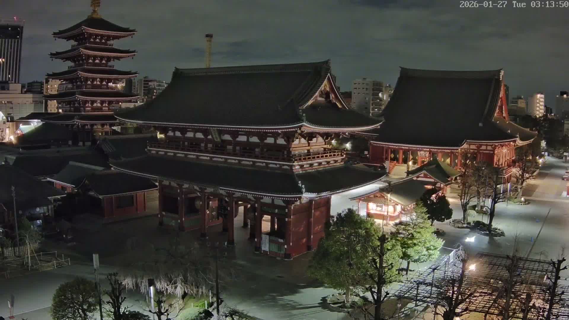 Tokyo, Sensoji Temple from Hozomon Gate Live Cam - 2 Chome, Asakusa, Taito-ku, Tokyo, Kantō, Honshu, Japan