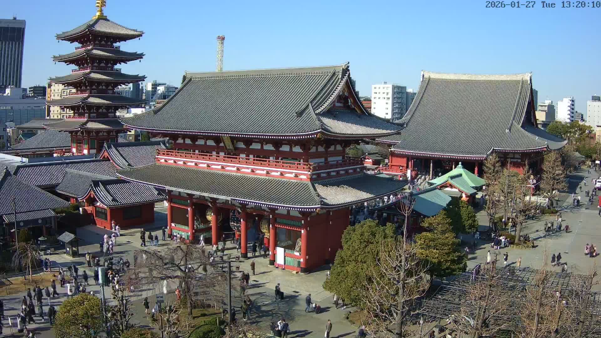 Tokyo, Sensoji Temple from Hozomon Gate Live Cam - 2 Chome, Asakusa, Taito-ku, Tokyo, Kantō, Honshu, Japan