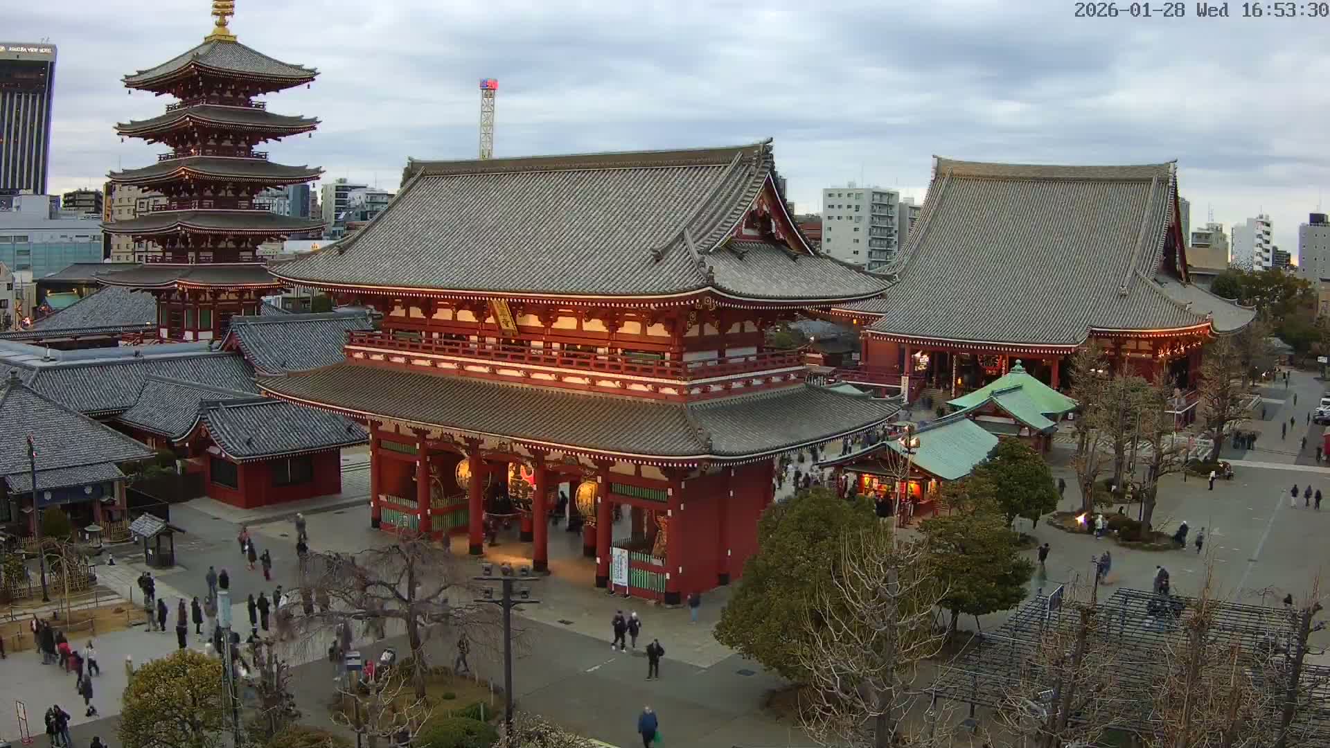 Tokyo, Sensoji Temple from Hozomon Gate Live Cam - 2 Chome, Asakusa, Taito-ku, Tokyo, Kantō, Honshu, Japan