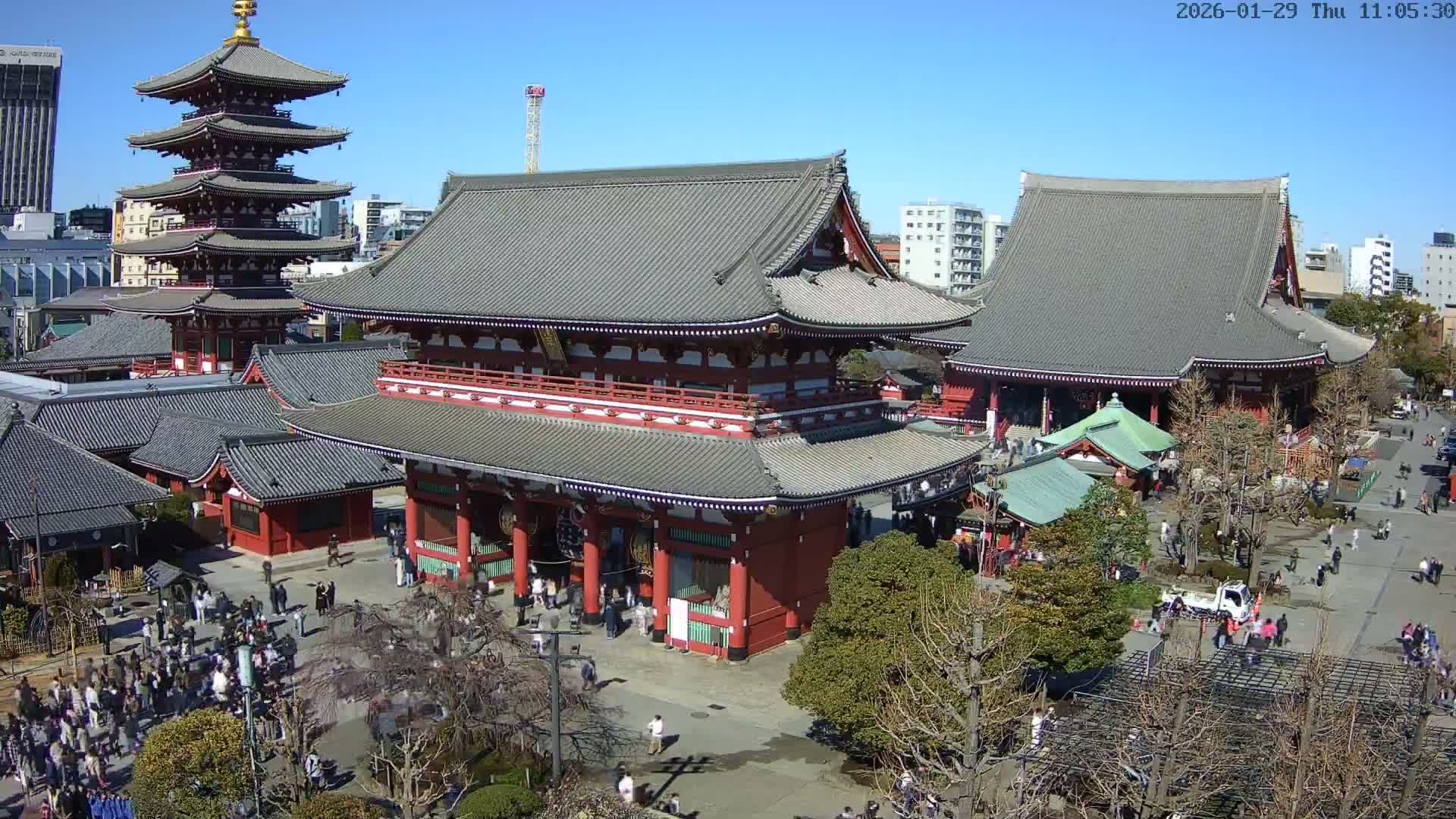 Tokyo, Sensoji Temple from Hozomon Gate Live Cam - 2 Chome, Asakusa, Taito-ku, Tokyo, Kantō, Honshu, Japan