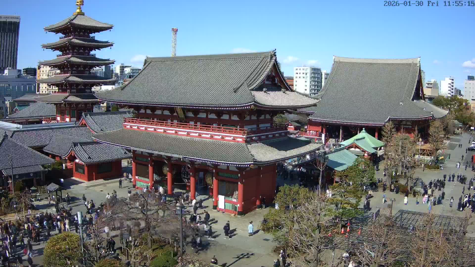 Tokyo, Sensoji Temple from Hozomon Gate Live Cam - 2 Chome, Asakusa, Taito-ku, Tokyo, Kantō, Honshu, Japan