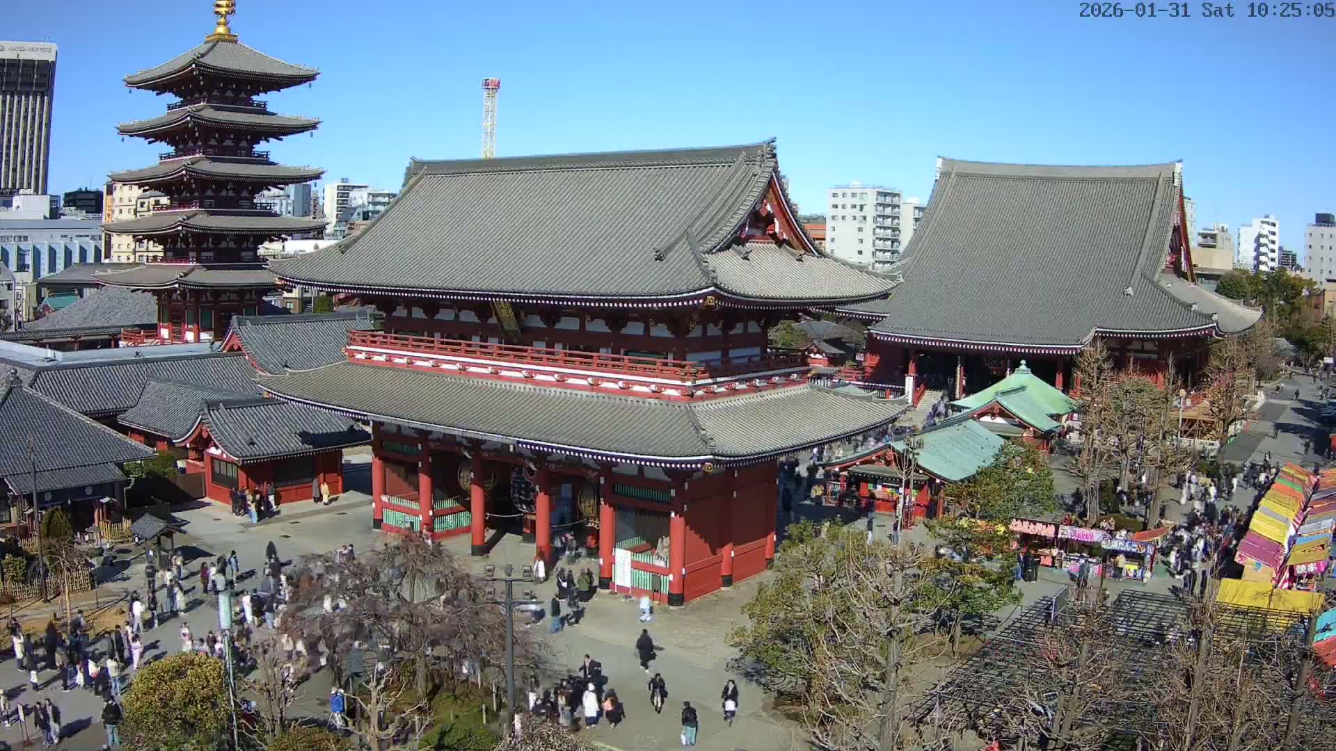Tokyo, Sensoji Temple from Hozomon Gate Live Cam - 2 Chome, Asakusa, Taito-ku, Tokyo, Kantō, Honshu, Japan