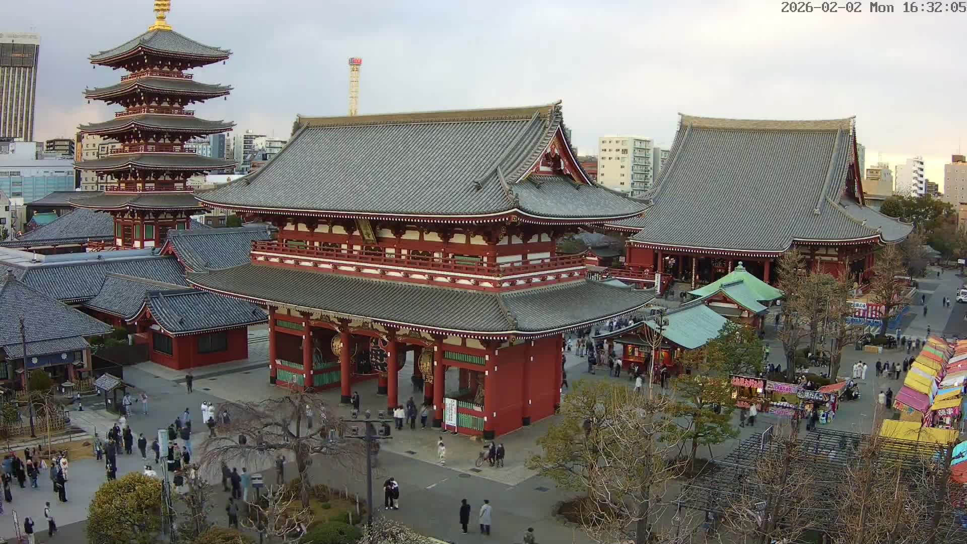 Tokyo, Sensoji Temple from Hozomon Gate Live Cam - 2 Chome, Asakusa, Taito-ku, Tokyo, Kantō, Honshu, Japan