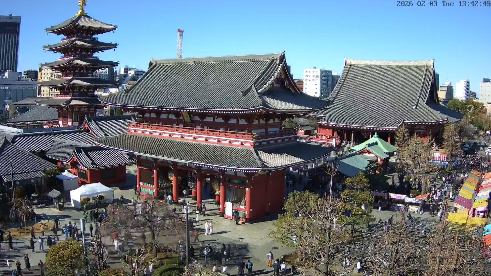 Tokyo, Sensoji Temple from Hozomon Gate Live Cam - 2 Chome, Asakusa, Taito-ku, Tokyo, Kantō, Honshu, Japan