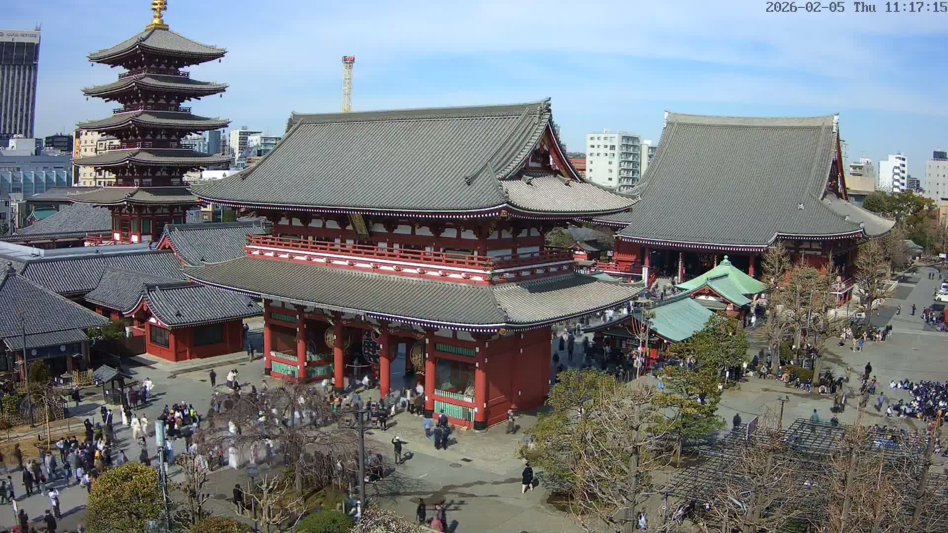 Tokyo, Sensoji Temple from Hozomon Gate Live Cam - 2 Chome, Asakusa, Taito-ku, Tokyo, Kantō, Honshu, Japan