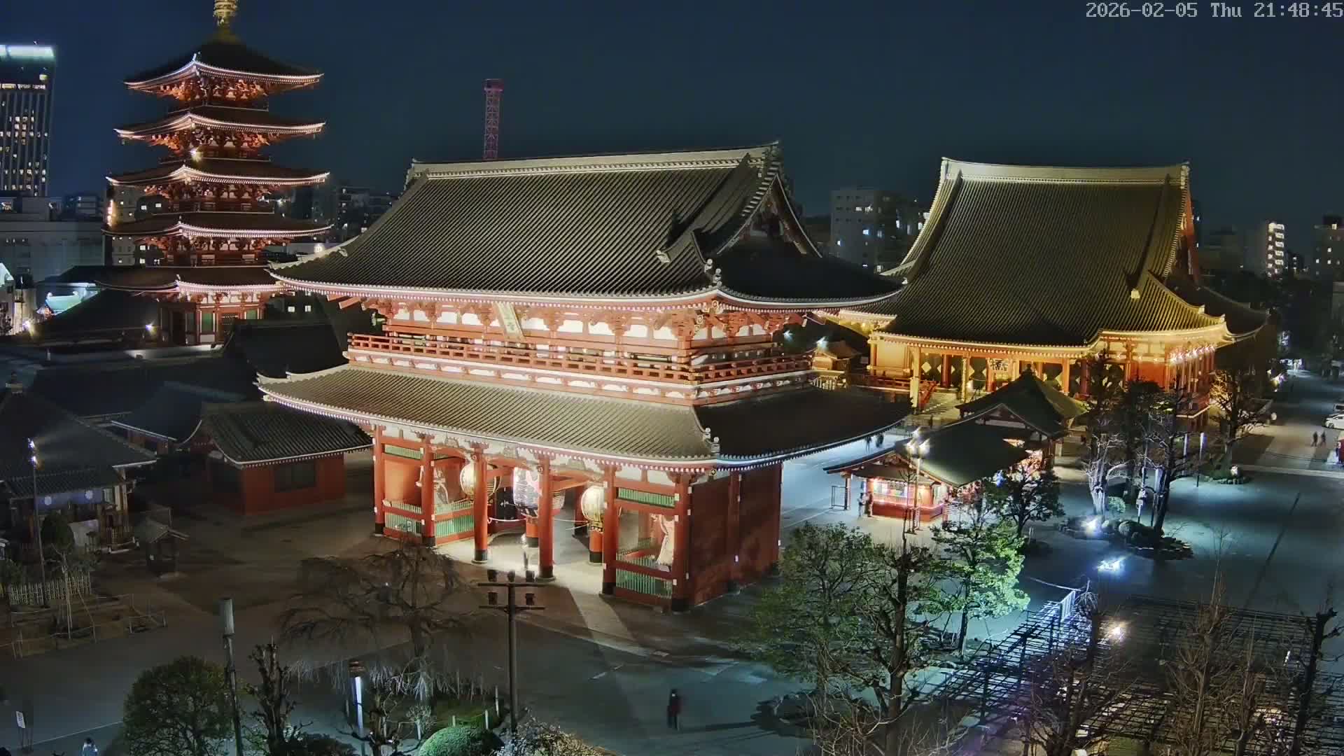 Tokyo, Sensoji Temple from Hozomon Gate Live Cam - 2 Chome, Asakusa, Taito-ku, Tokyo, Kantō, Honshu, Japan