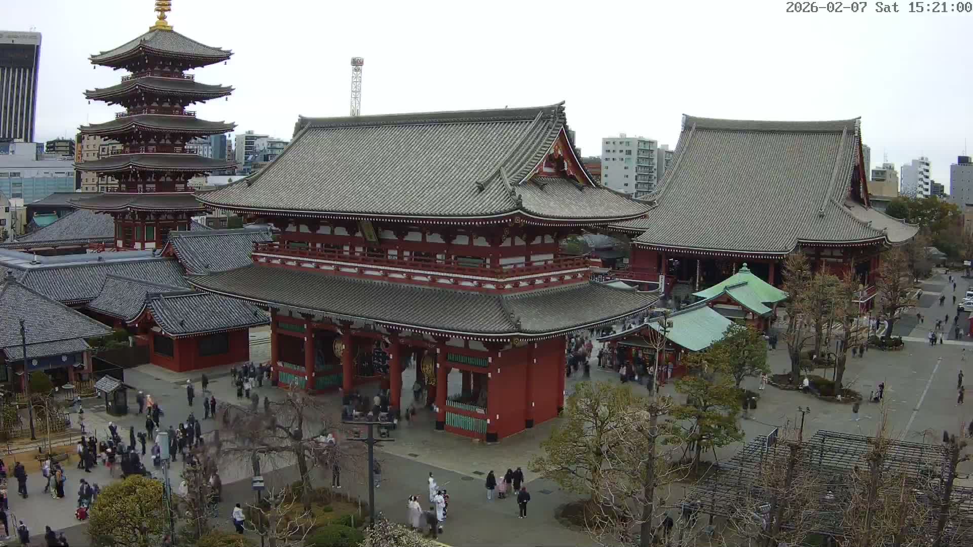 Tokyo, Sensoji Temple from Hozomon Gate Live Cam - 2 Chome, Asakusa, Taito-ku, Tokyo, Kantō, Honshu, Japan