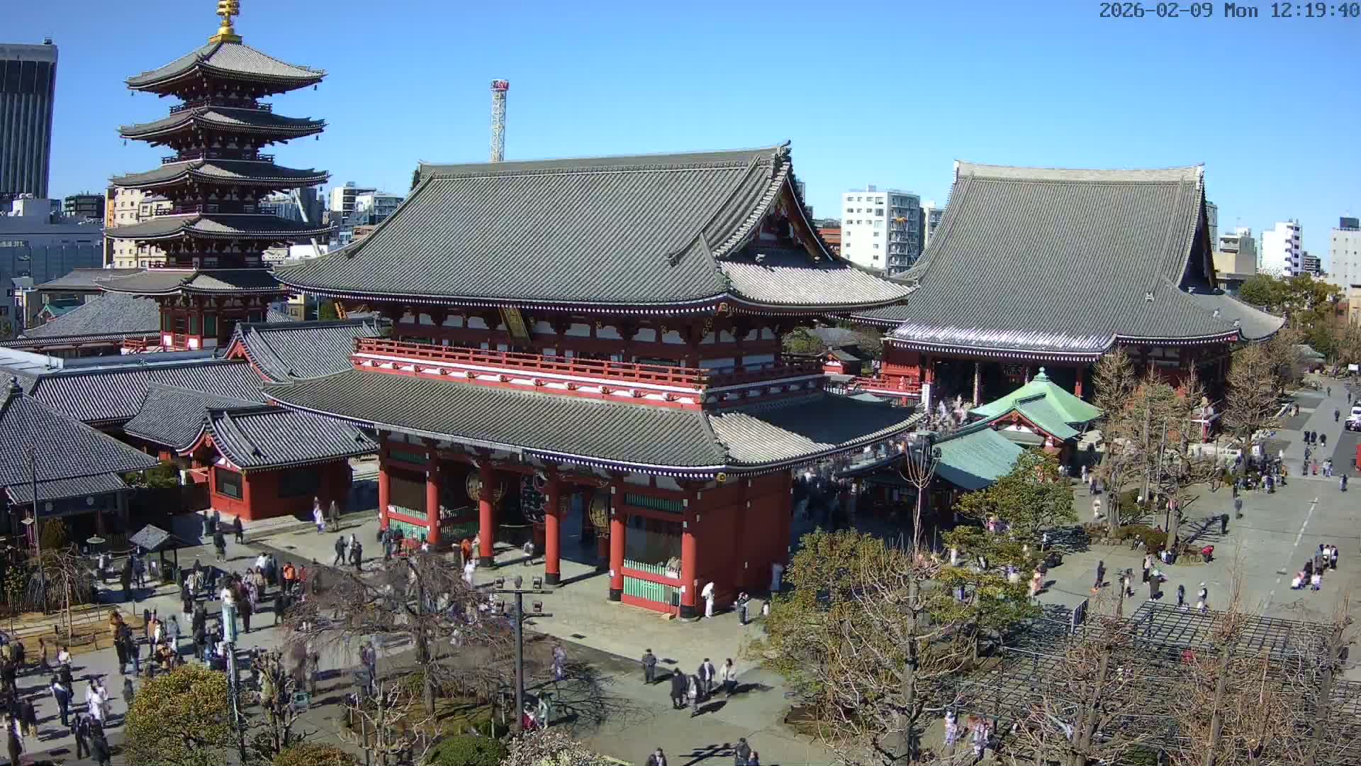 Tokyo, Sensoji Temple from Hozomon Gate Live Cam - 2 Chome, Asakusa, Taito-ku, Tokyo, Kantō, Honshu, Japan
