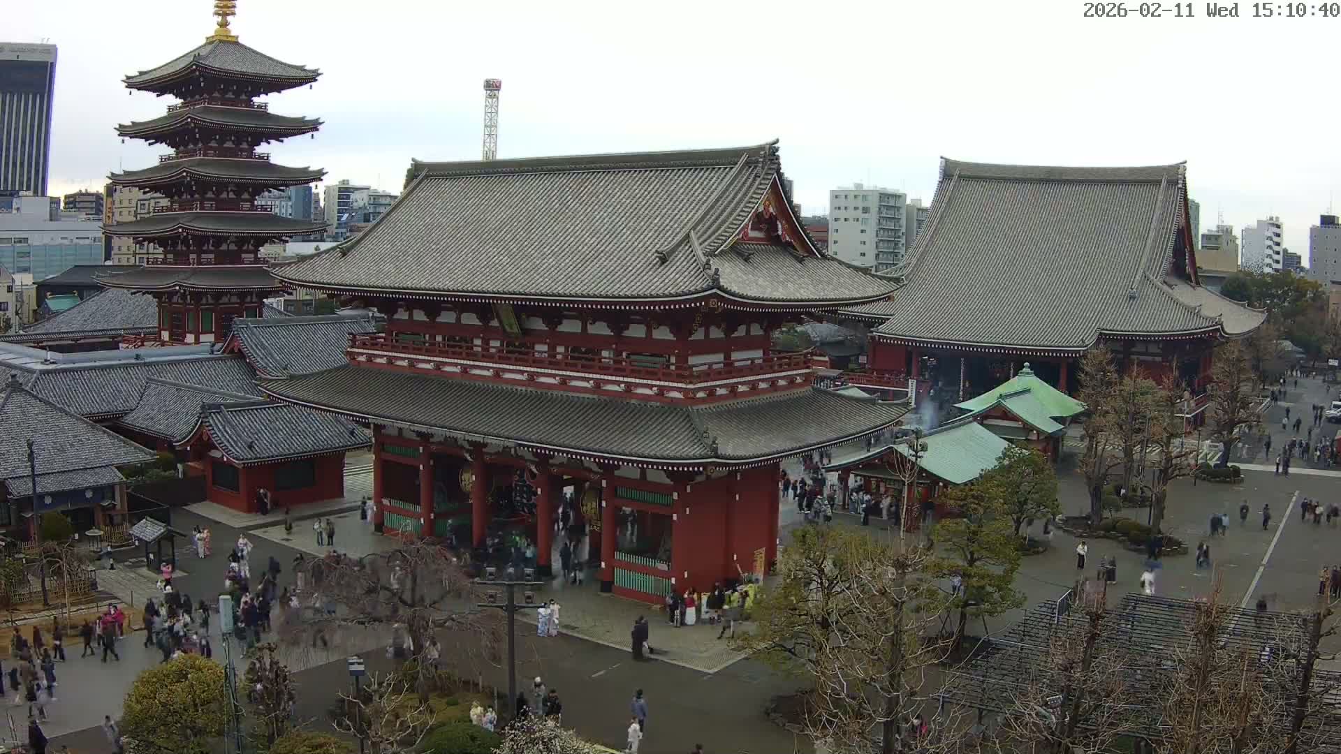 Tokyo, Sensoji Temple from Hozomon Gate Live Cam - 2 Chome, Asakusa, Taito-ku, Tokyo, Kantō, Honshu, Japan