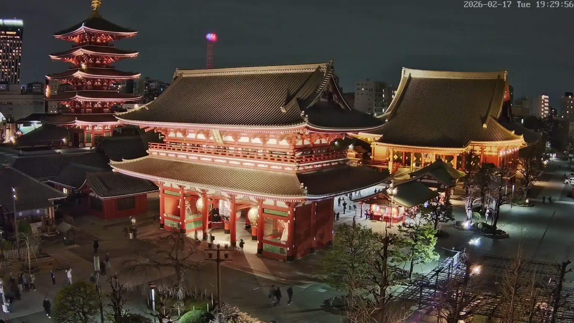 Tokyo, Sensoji Temple from Hozomon Gate Live Cam - 2 Chome, Asakusa, Taito-ku, Tokyo, Kantō, Honshu, Japan