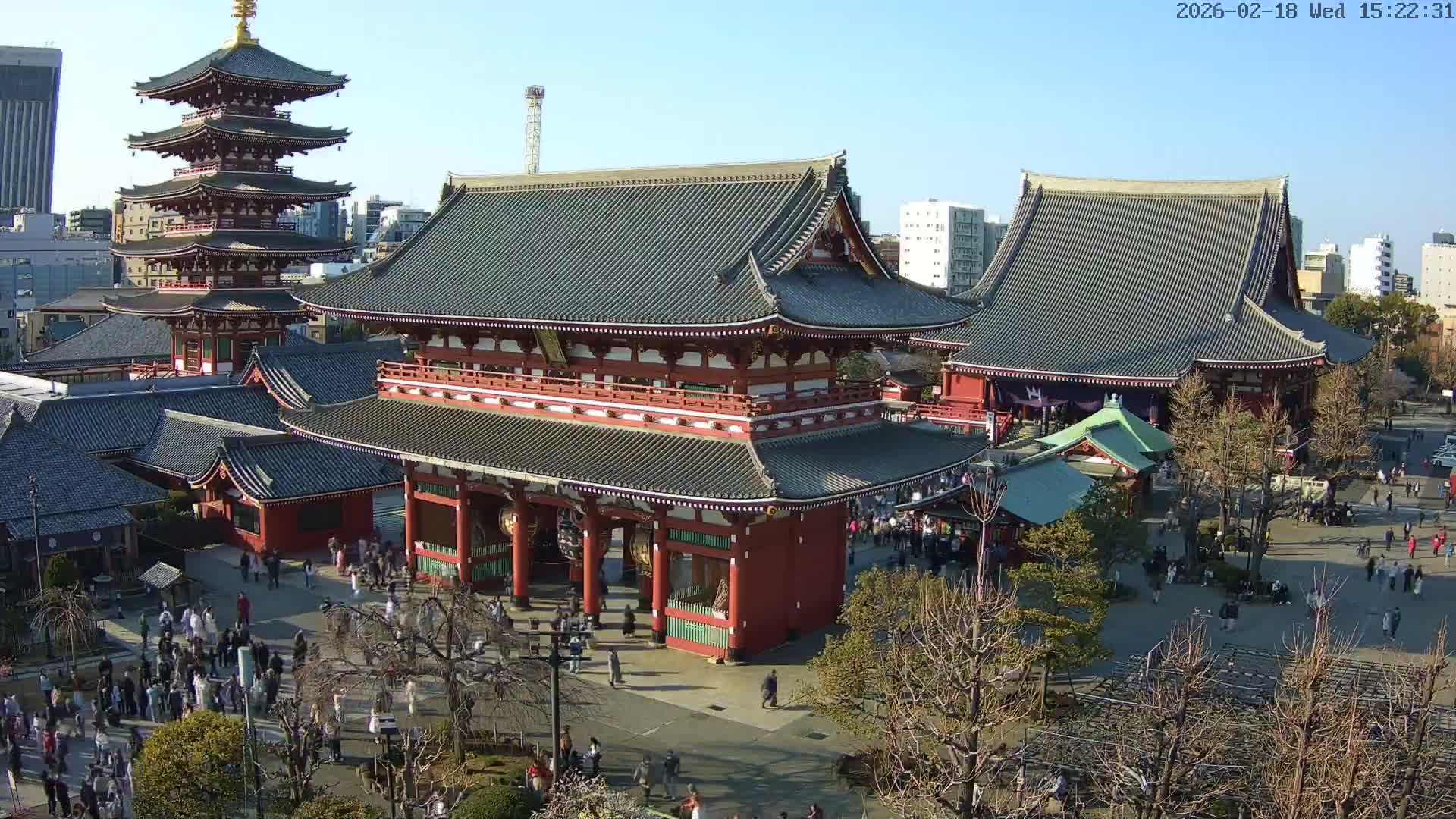 Tokyo, Sensoji Temple from Hozomon Gate Live Cam - 2 Chome, Asakusa, Taito-ku, Tokyo, Kantō, Honshu, Japan