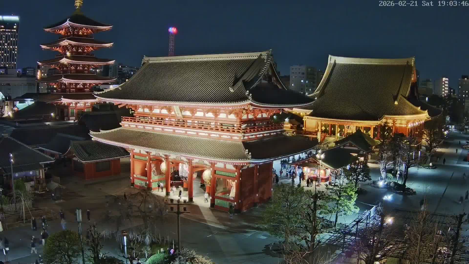 Tokyo, Sensoji Temple from Hozomon Gate Live Cam - 2 Chome, Asakusa, Taito-ku, Tokyo, Kantō, Honshu, Japan