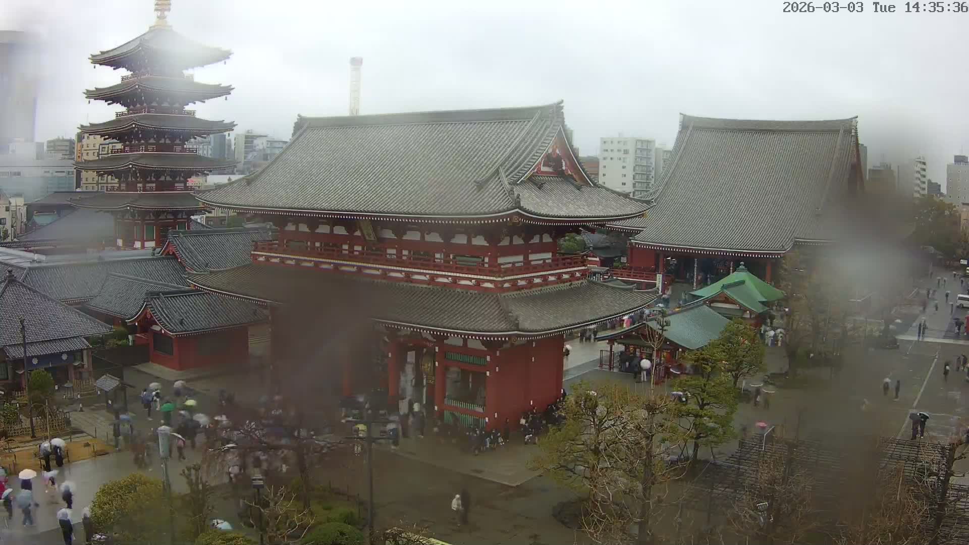 Tokyo, Sensoji Temple from Hozomon Gate Live Cam - 2 Chome, Asakusa, Taito-ku, Tokyo, Kantō, Honshu, Japan