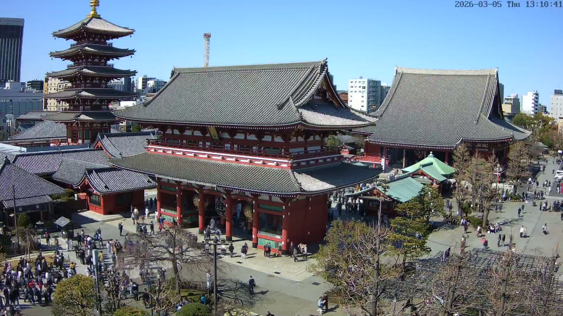 Tokyo, Sensoji Temple from Hozomon Gate Live Cam - 2 Chome, Asakusa, Taito-ku, Tokyo, Kantō, Honshu, Japan