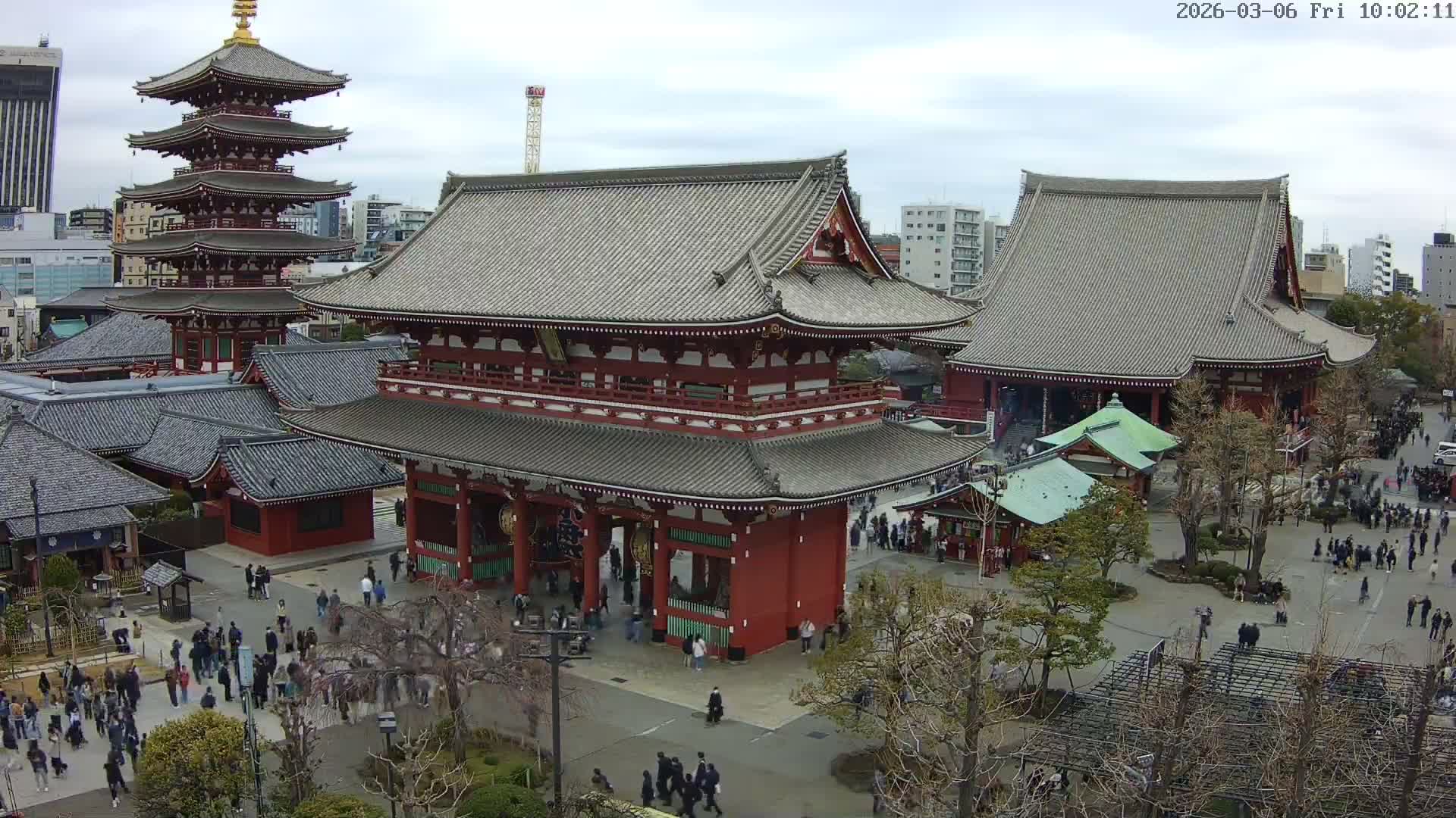 Tokyo, Sensoji Temple from Hozomon Gate Live Cam - 2 Chome, Asakusa, Taito-ku, Tokyo, Kantō, Honshu, Japan