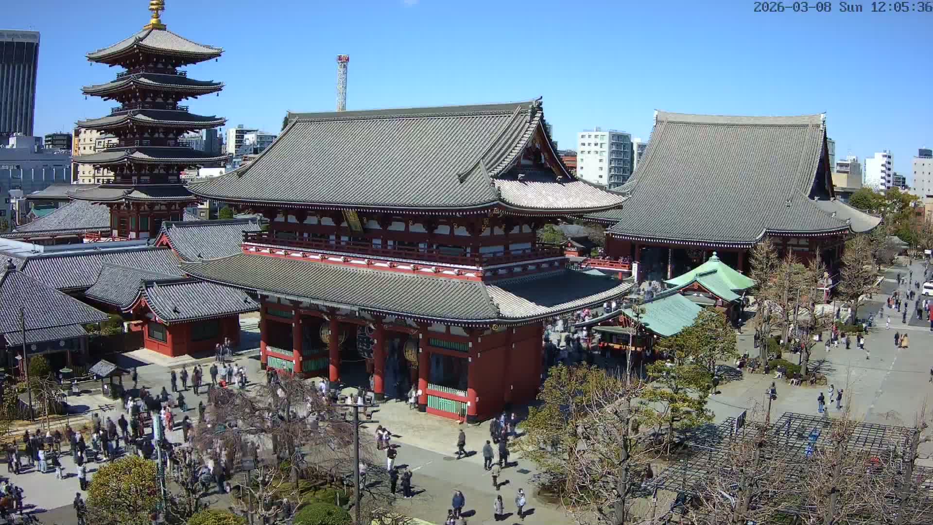 Tokyo, Sensoji Temple from Hozomon Gate Live Cam - 2 Chome, Asakusa, Taito-ku, Tokyo, Kantō, Honshu, Japan