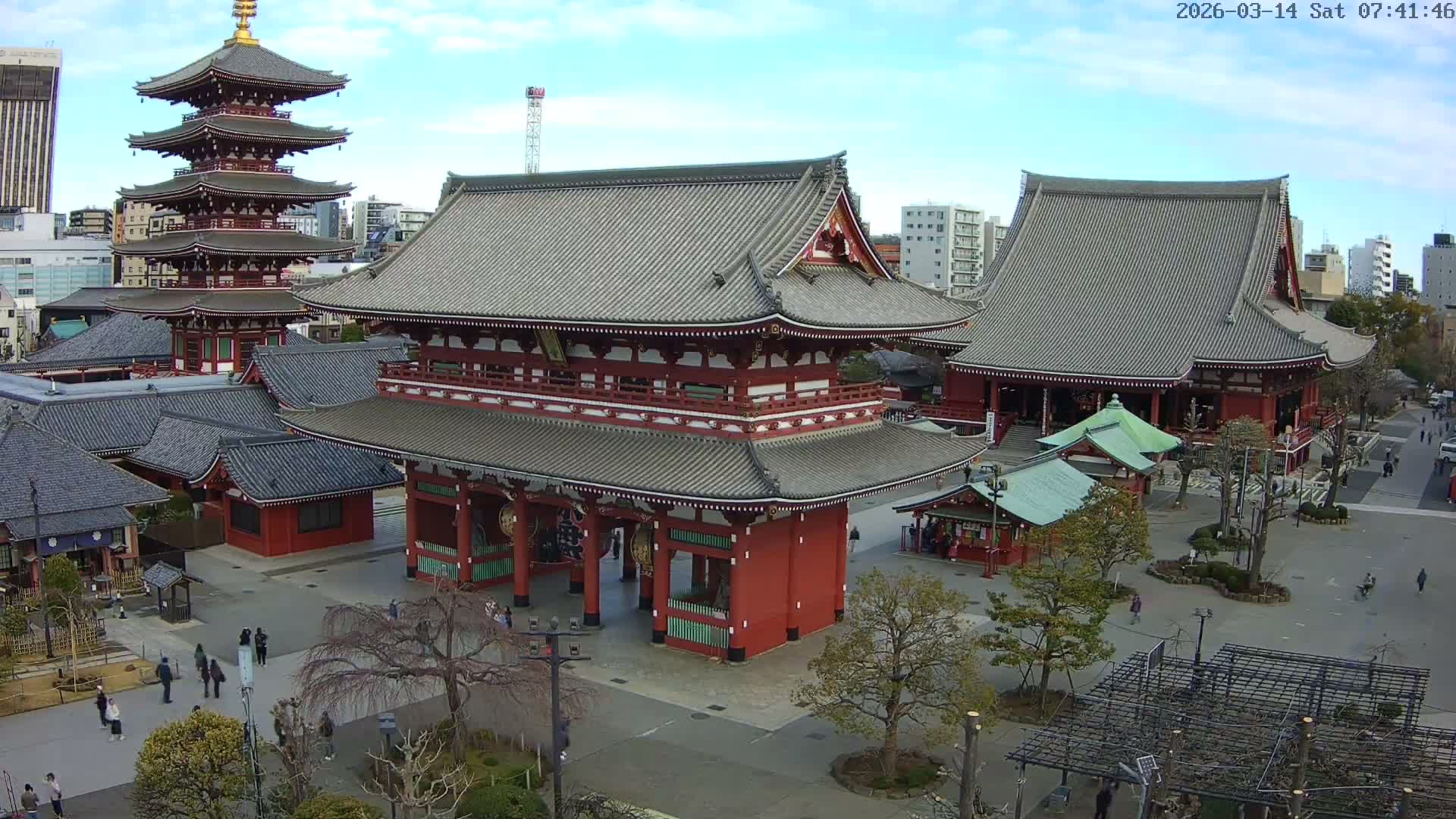 Tokyo, Sensoji Temple from Hozomon Gate Live Cam - 2 Chome, Asakusa, Taito-ku, Tokyo, Kantō, Honshu, Japan